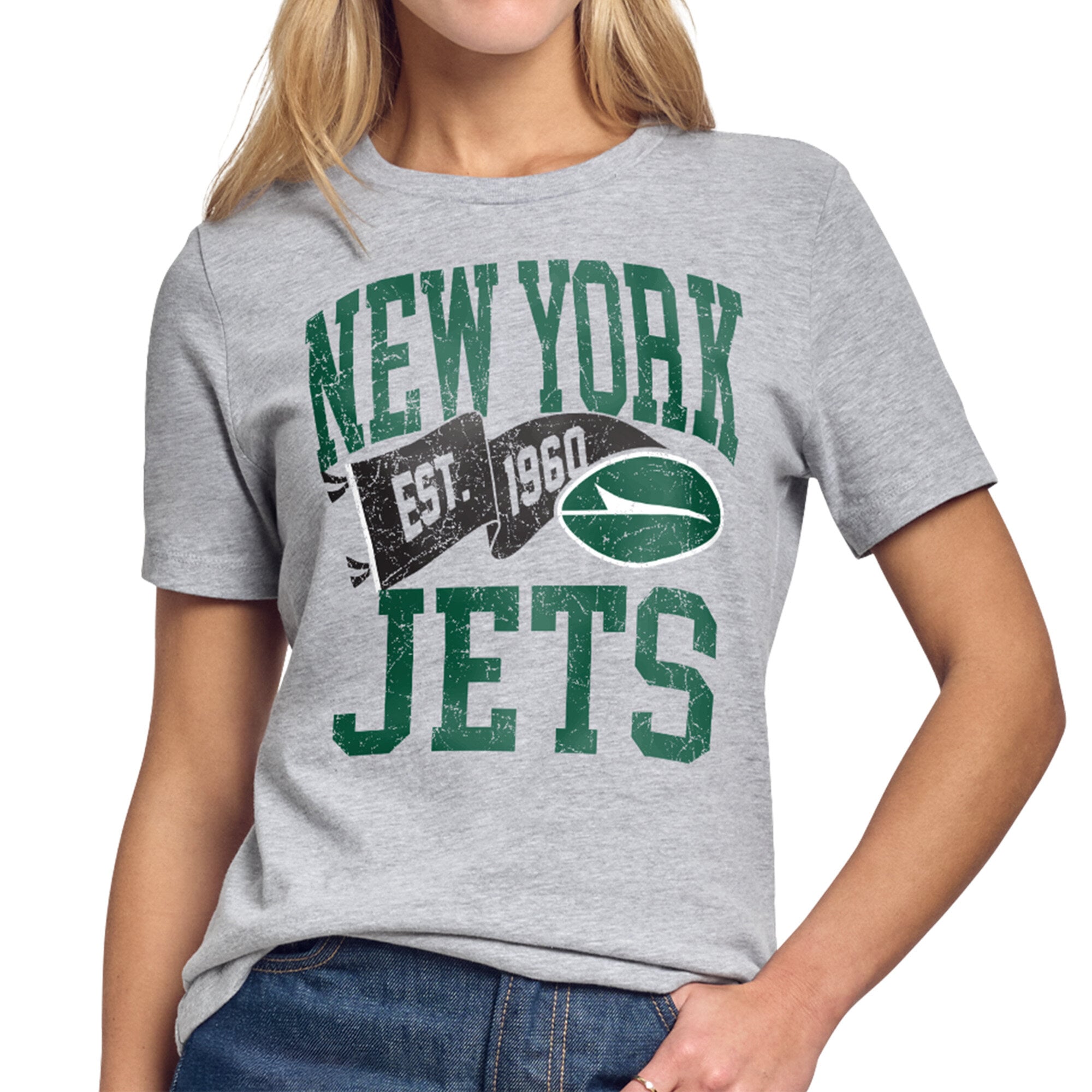 Women’s Starter Gray New York Jets Pennant T-Shirt