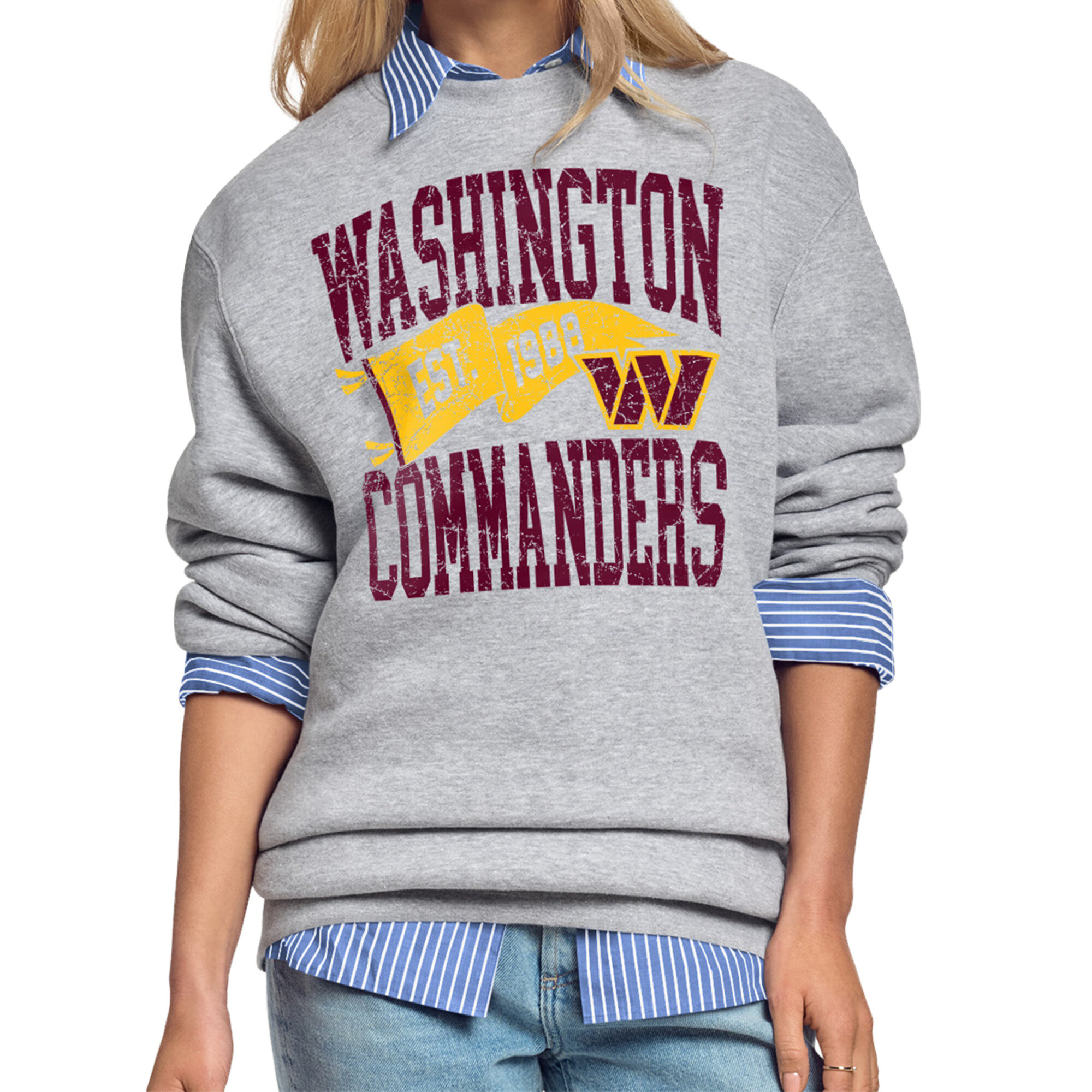 Women's Starter Gray Washington Commanders Pennant Fleece Sweatshirt
