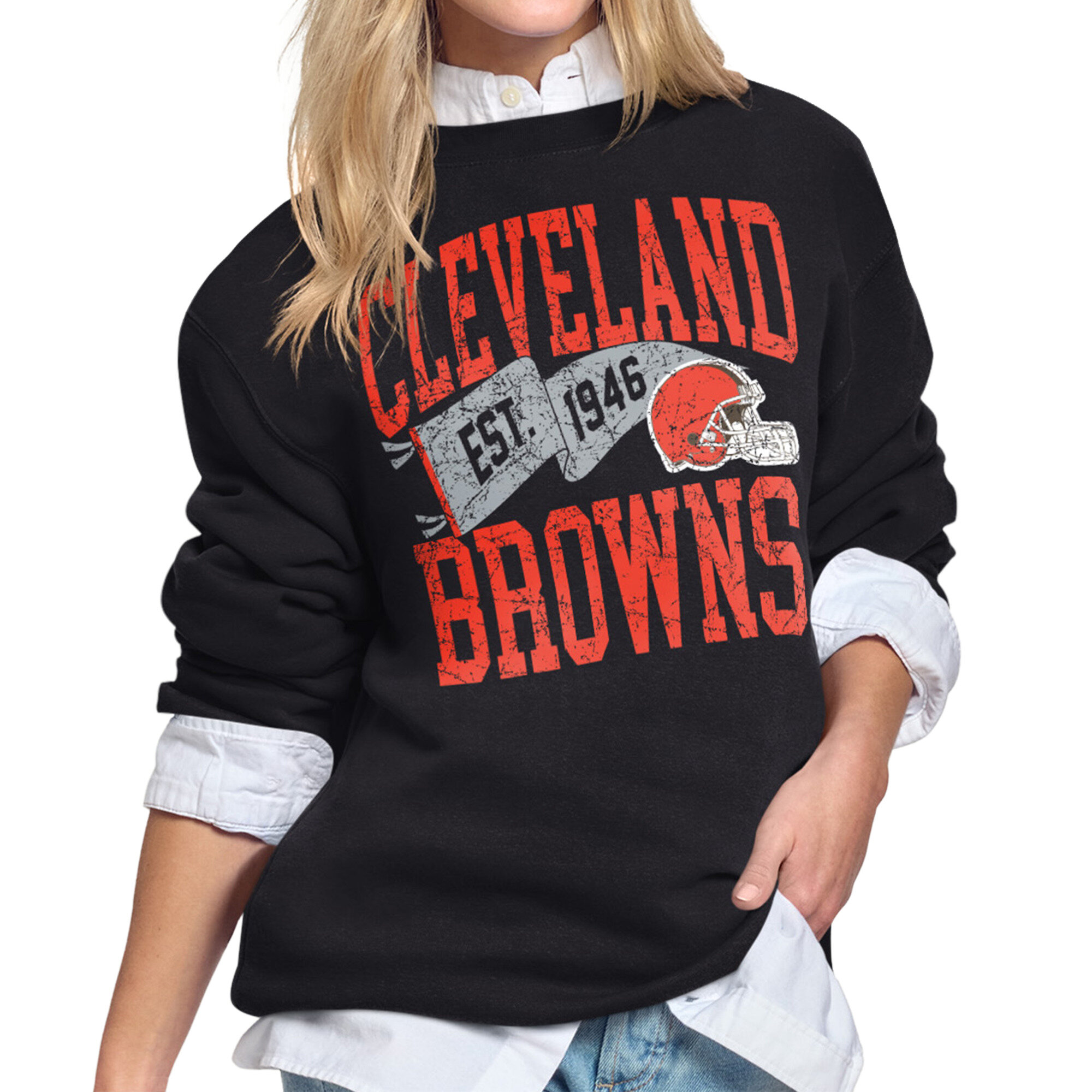 Women's Starter Black Cleveland Browns Pennant Fleece Sweatshirt