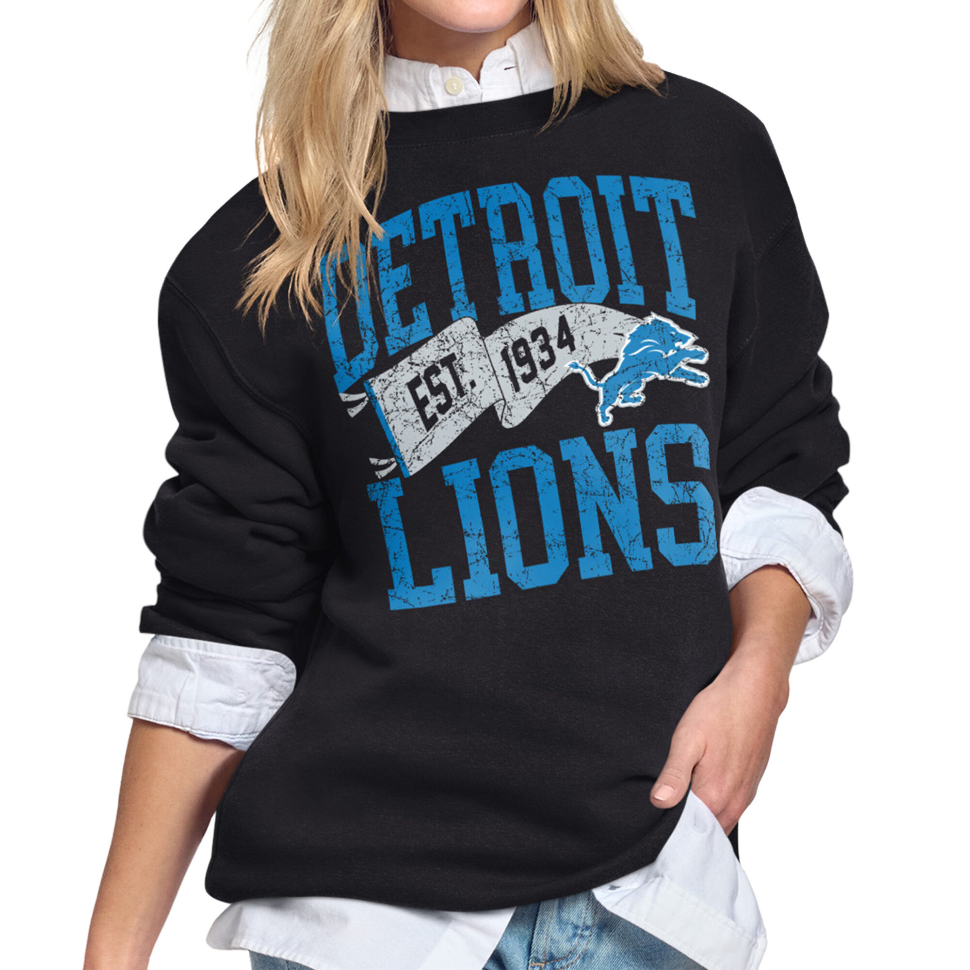 Women's Starter Black Detroit Lions Pennant Fleece Sweatshirt