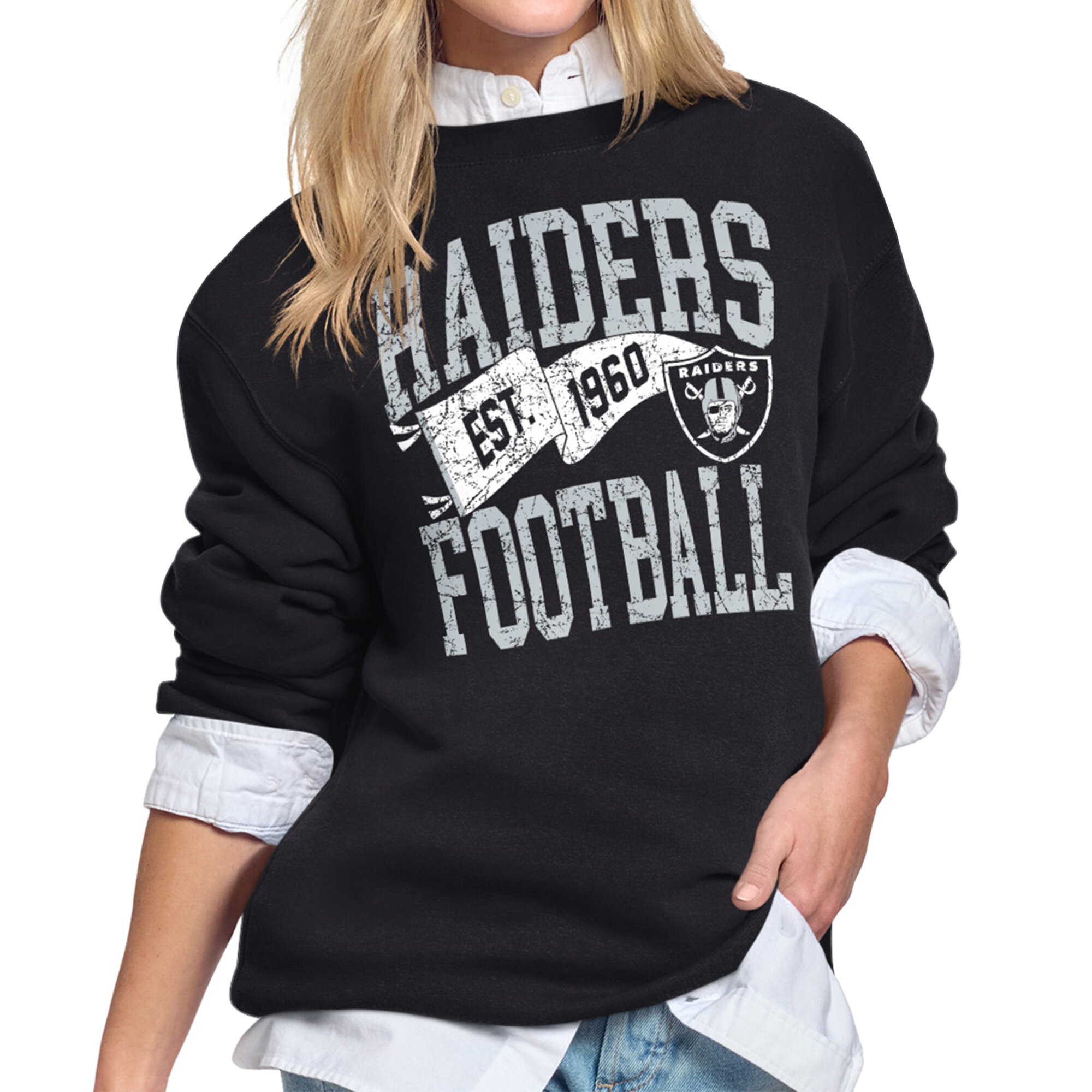 Women's Starter Black Las Vegas Raiders Pennant Fleece Sweatshirt