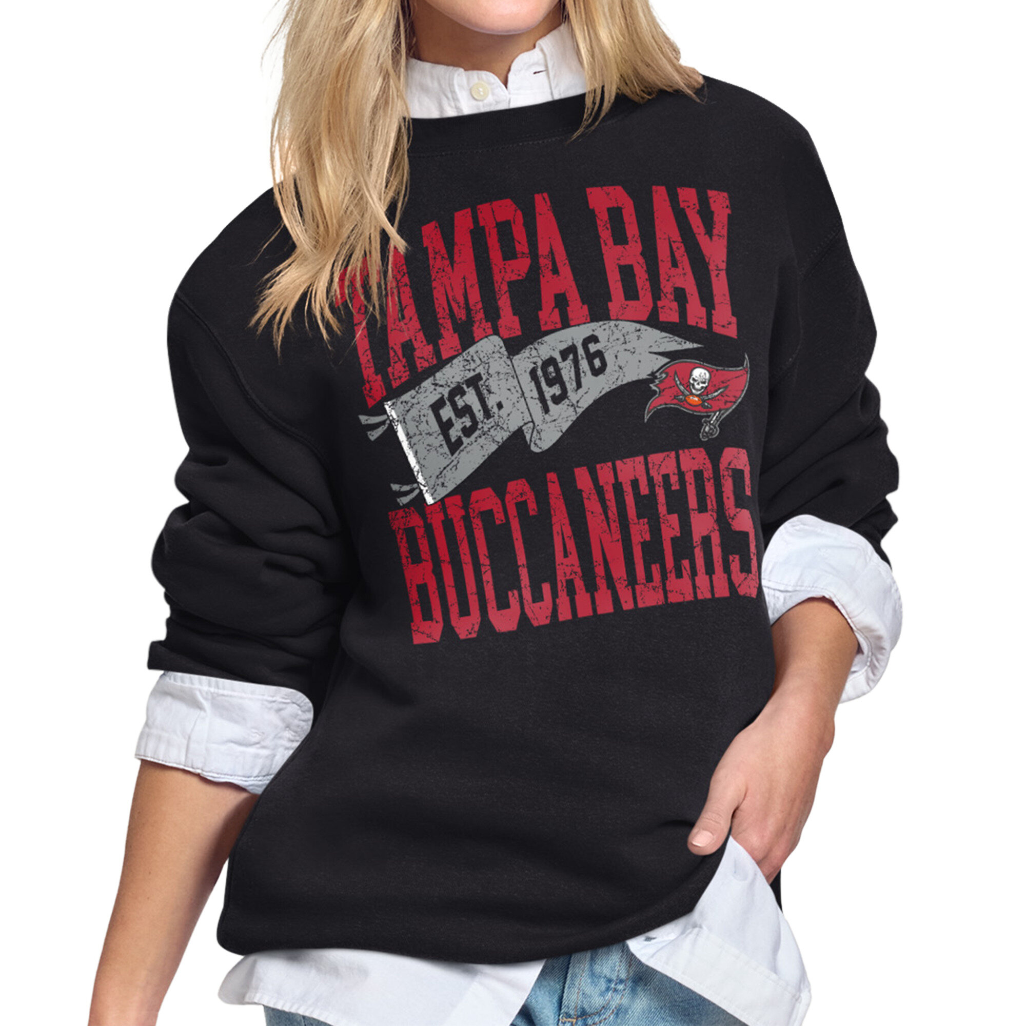 Women's Starter Black Tampa Bay Buccaneers Pennant Fleece Sweatshirt