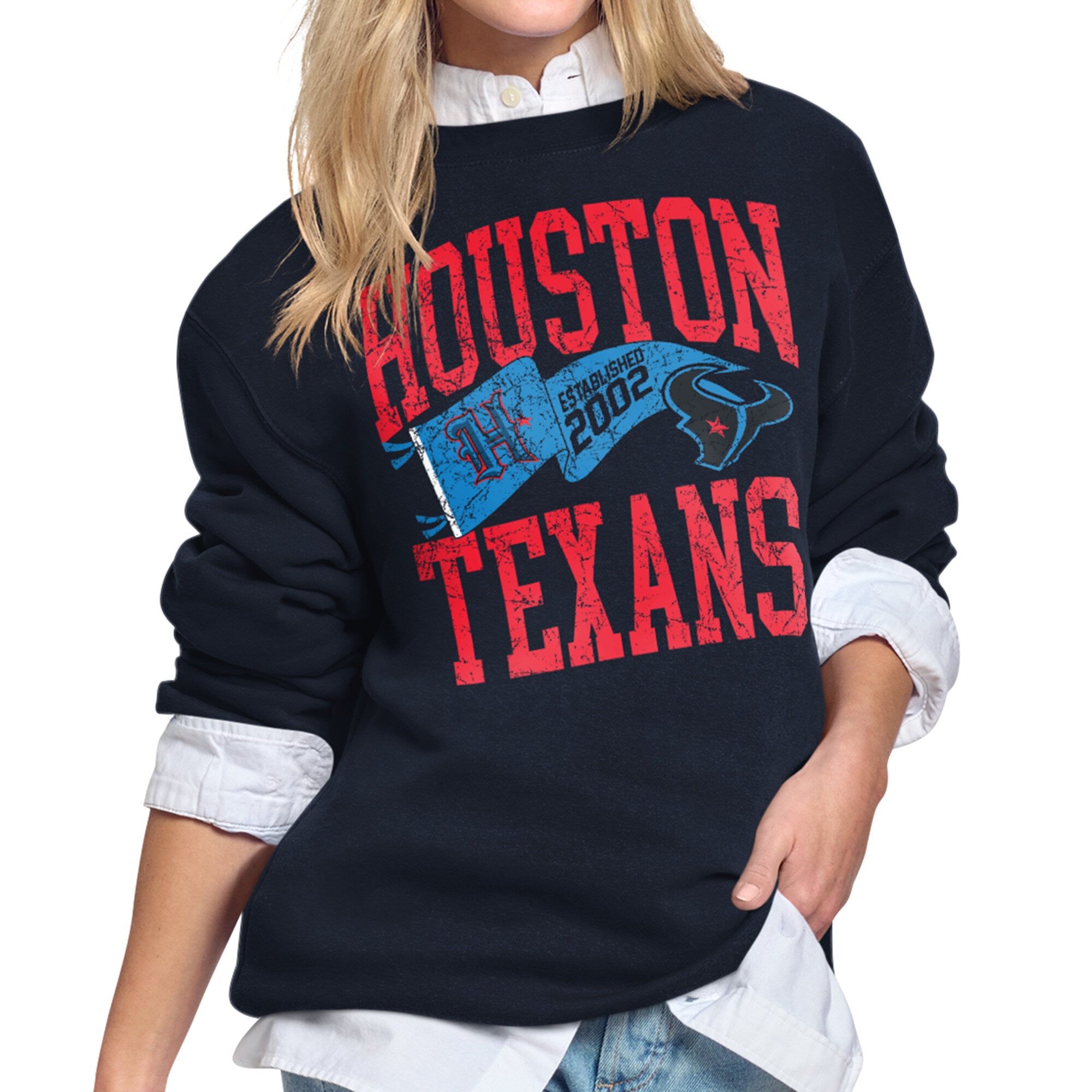 Women’s Starter Navy Houston Texans Pennant Fleece Sweatshirt Women’s Starter Navy Houston Texans Pennant Fleece Sweatshirt