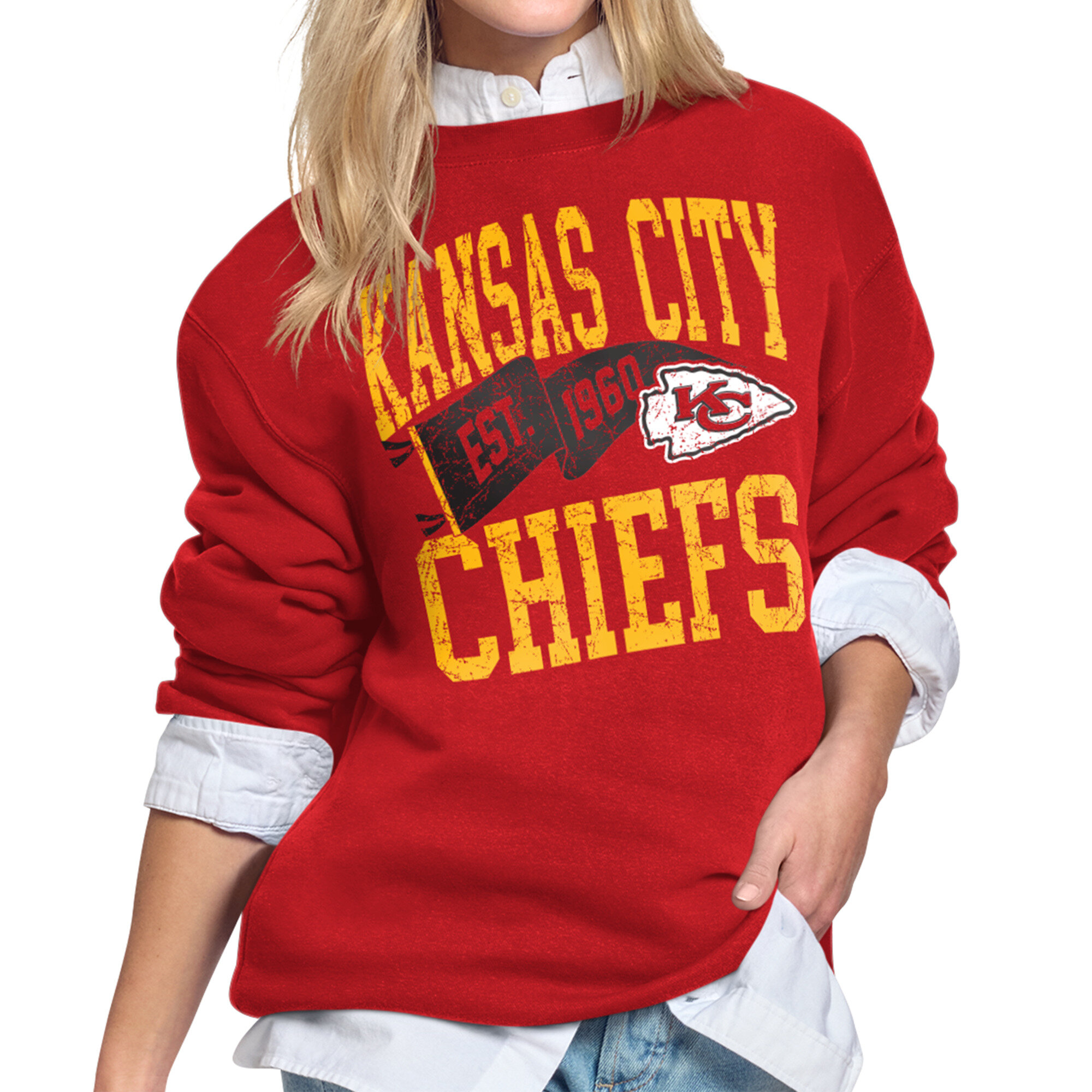 Women's Starter Red Kansas City Chiefs Pennant Fleece Sweatshirt