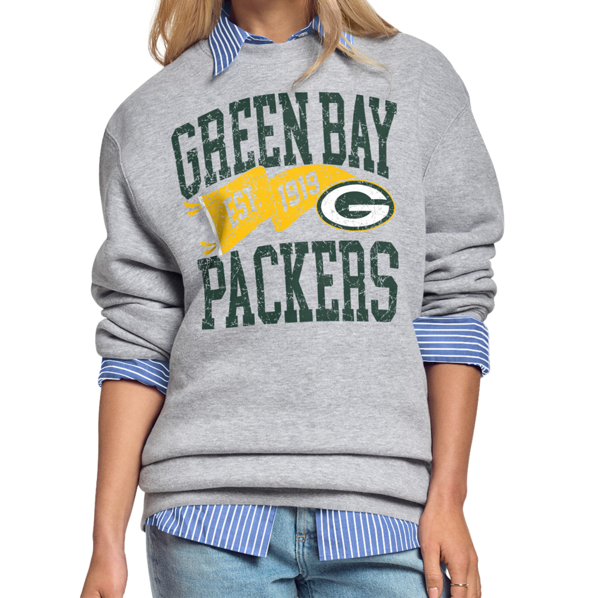 Women's Starter Gray Green Bay Packers Pennant Fleece Sweatshirt