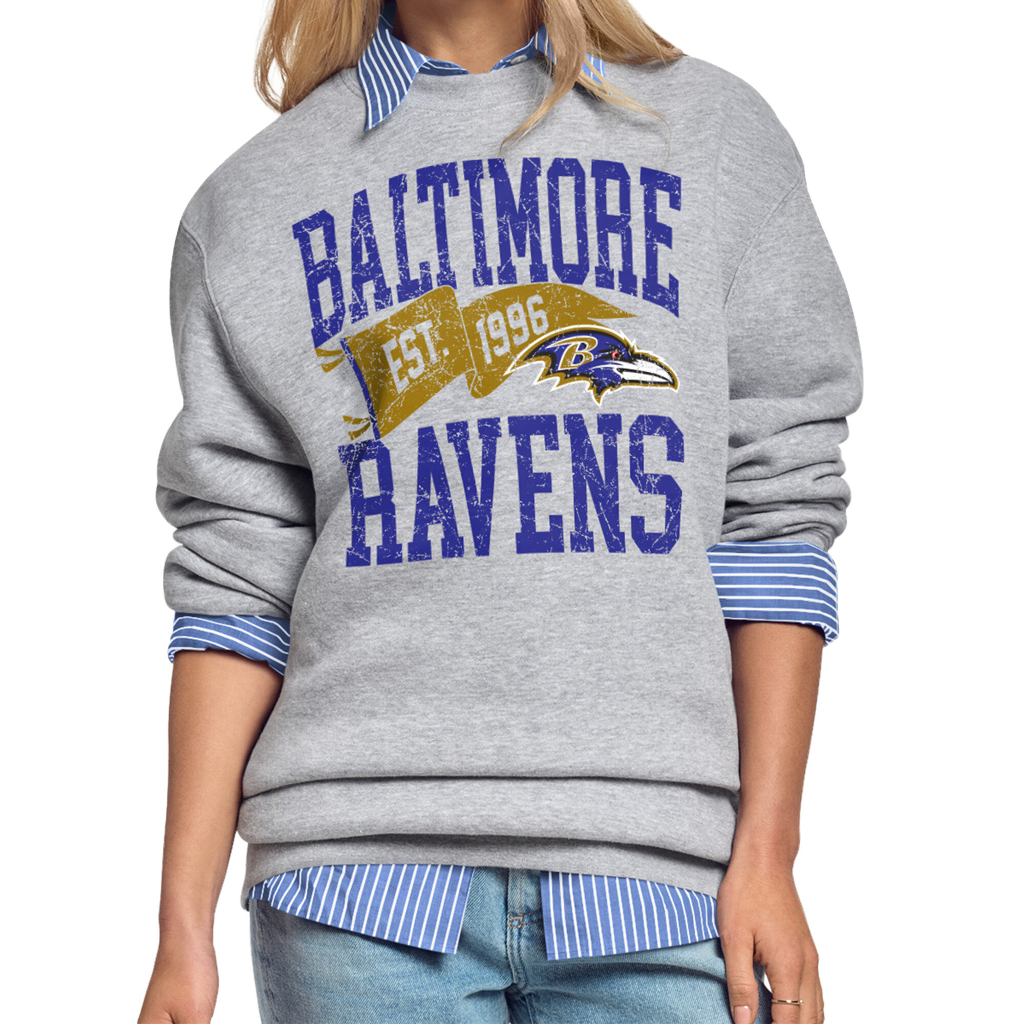 Women's Starter Gray Baltimore Ravens Pennant Fleece Sweatshirt
