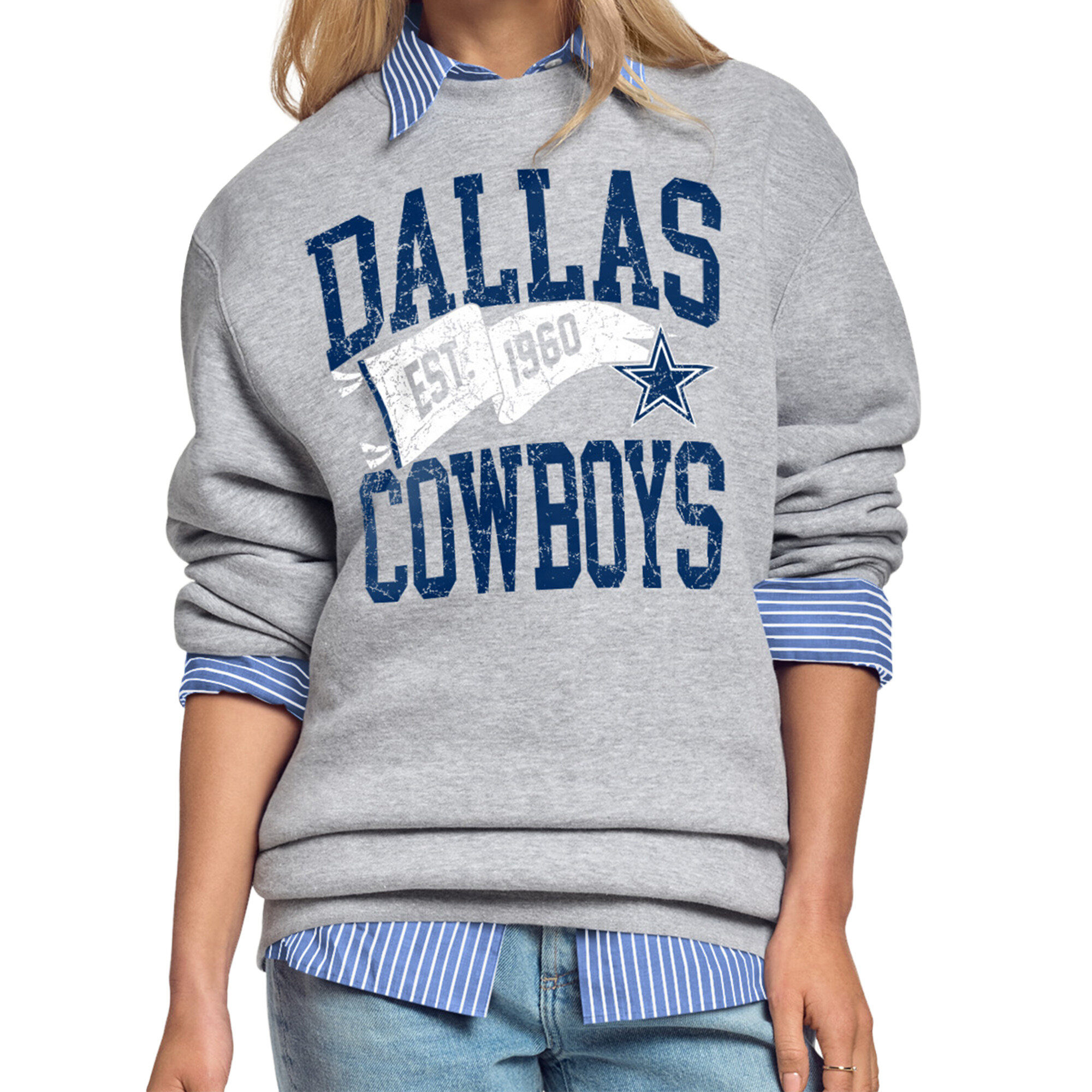 Women's Starter Gray Dallas Cowboys Pennant Fleece Sweatshirt