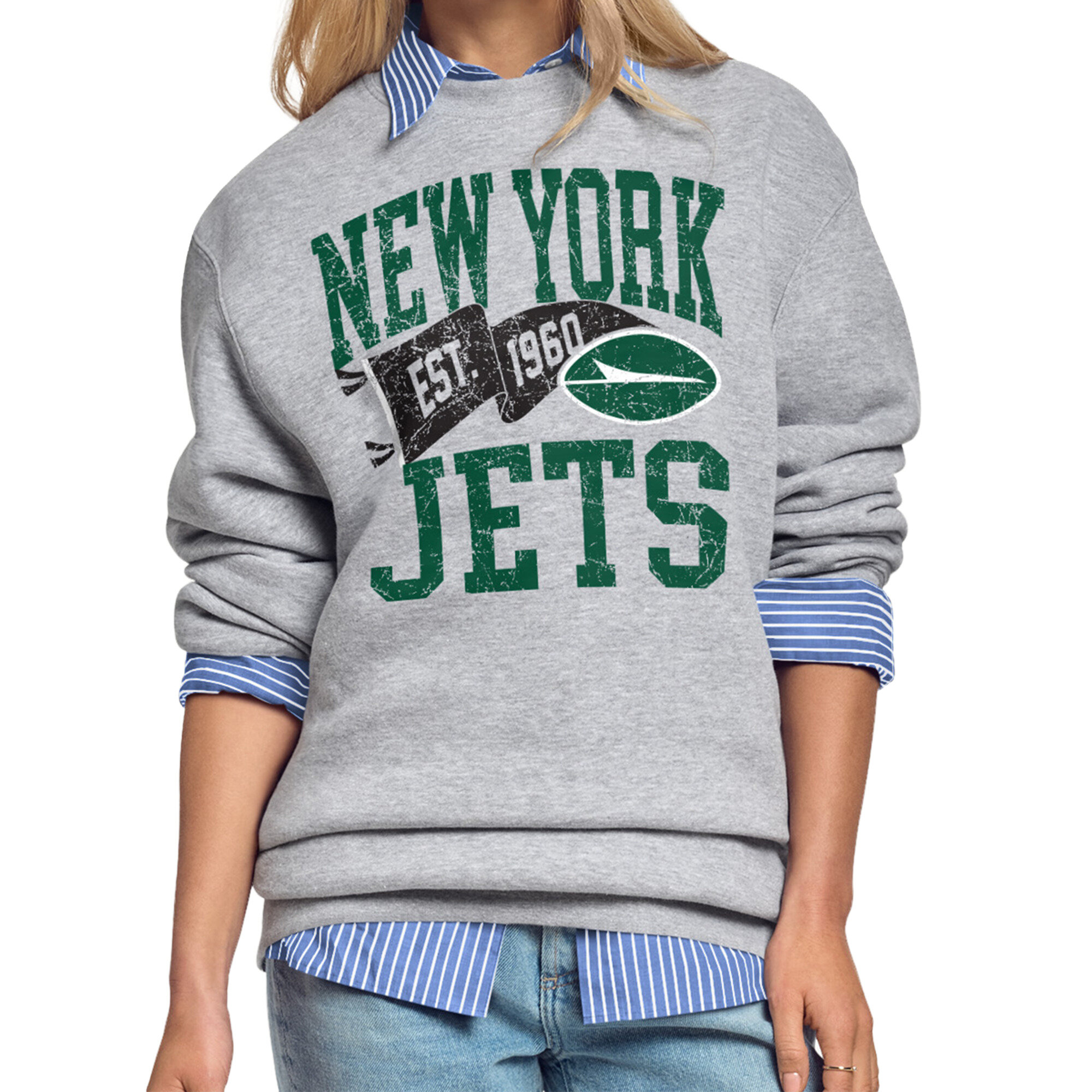 Women's Starter Gray New York Jets Pennant Fleece Sweatshirt