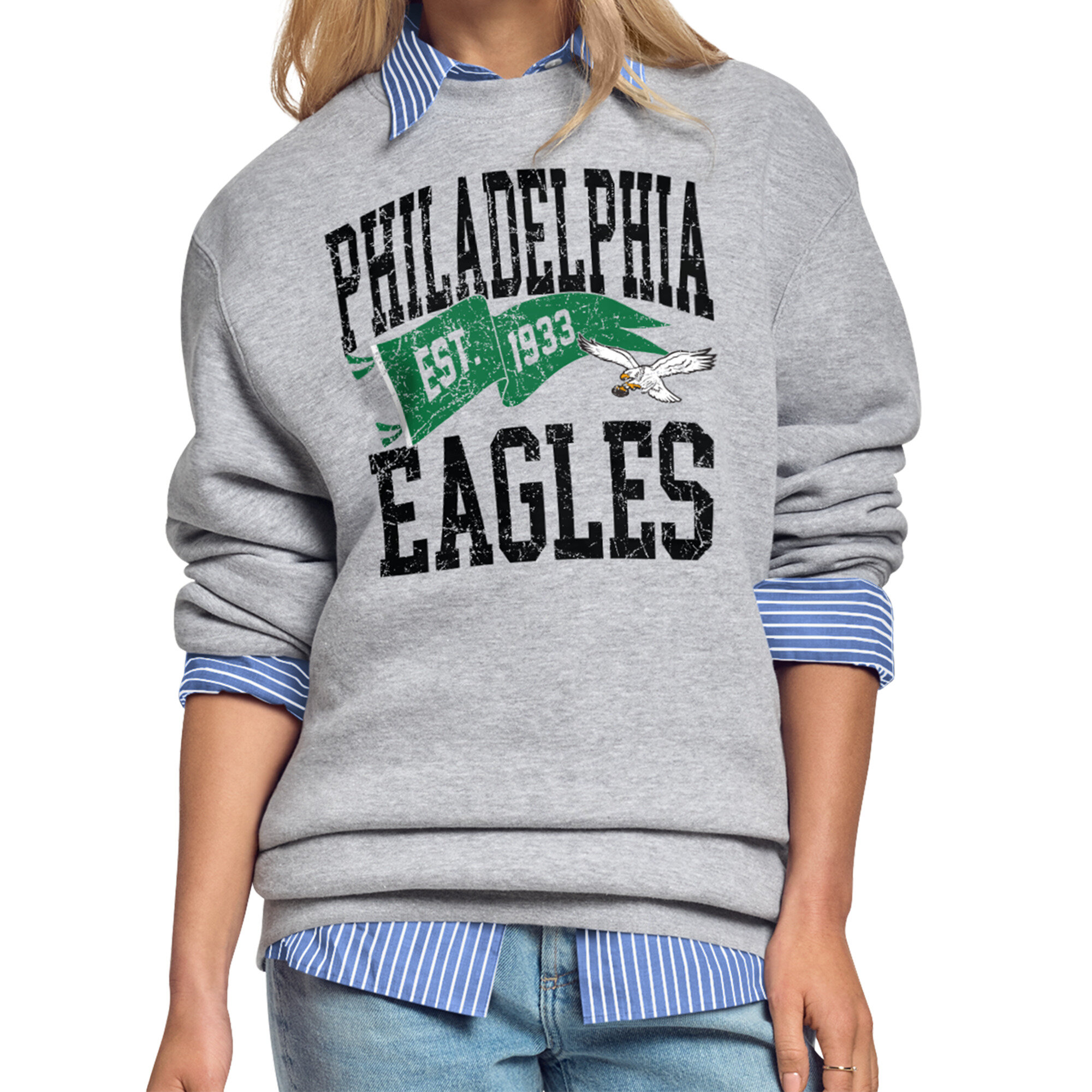 Women's Starter Gray Philadelphia Eagles Pennant Fleece Sweatshirt