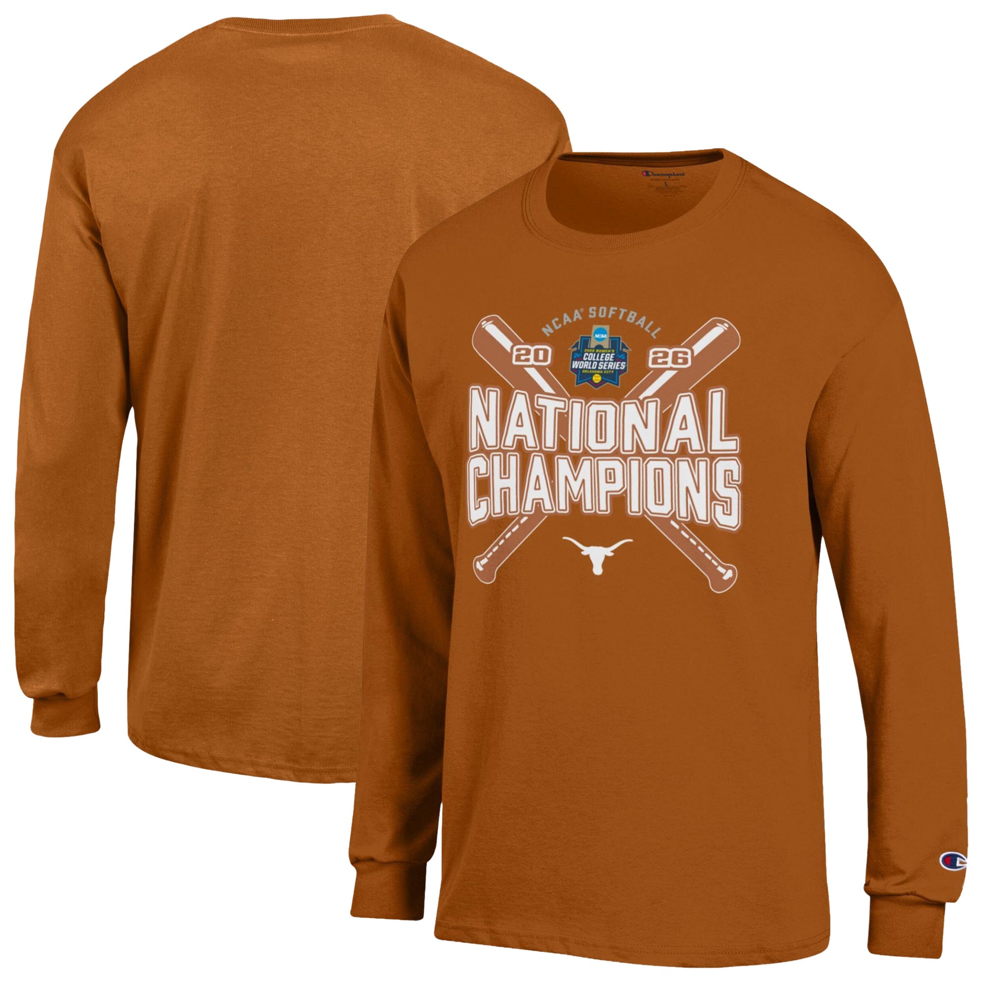 Men's Champion Orange Texas Longhorns 2026 NCAA Softball Women's College World Series Champions Jersey Long Sleeve T-Shirt