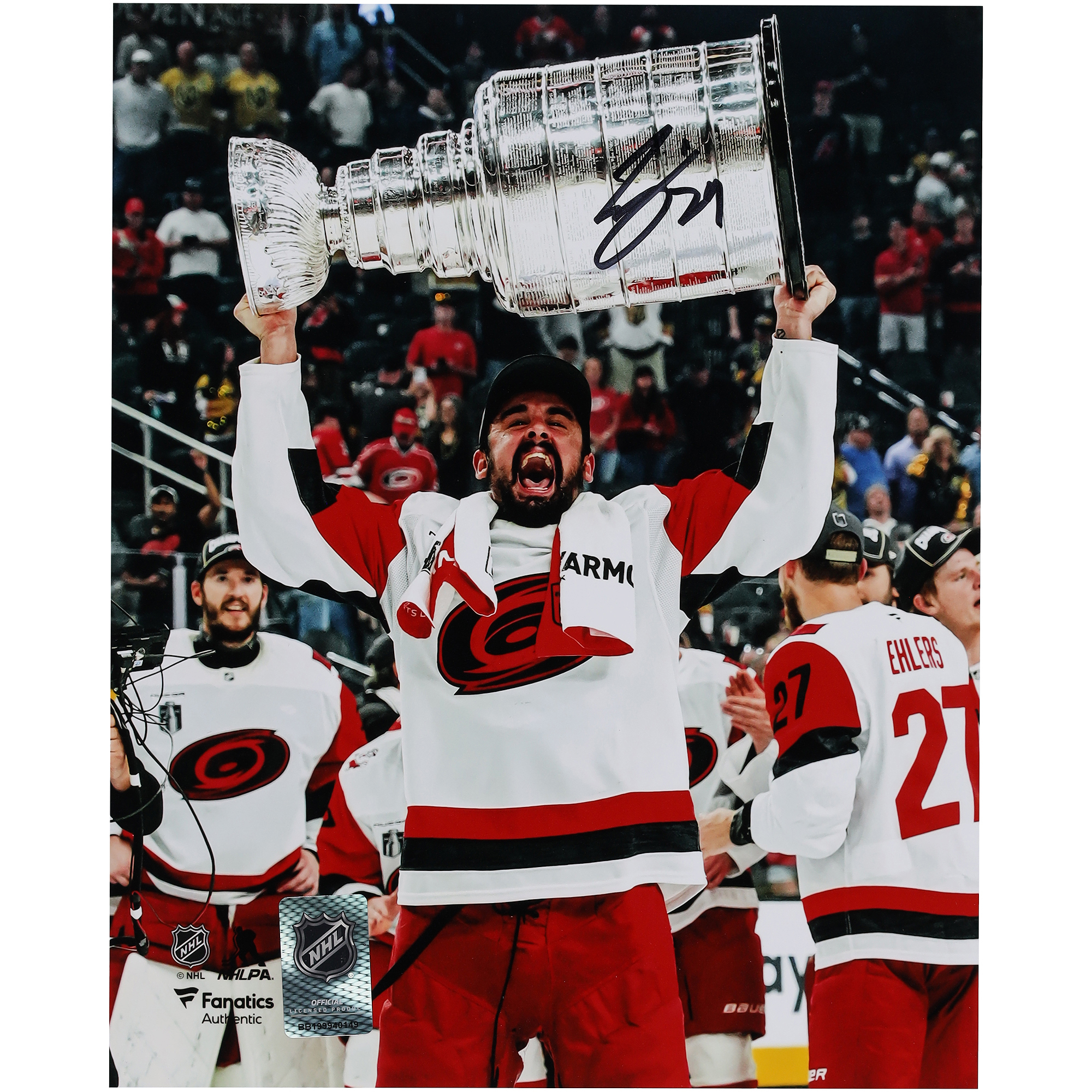 Seth Jarvis Carolina Hurricanes Autographed 2026 Stanley Cup Champions 8" x 10" Raising Cup Photograph