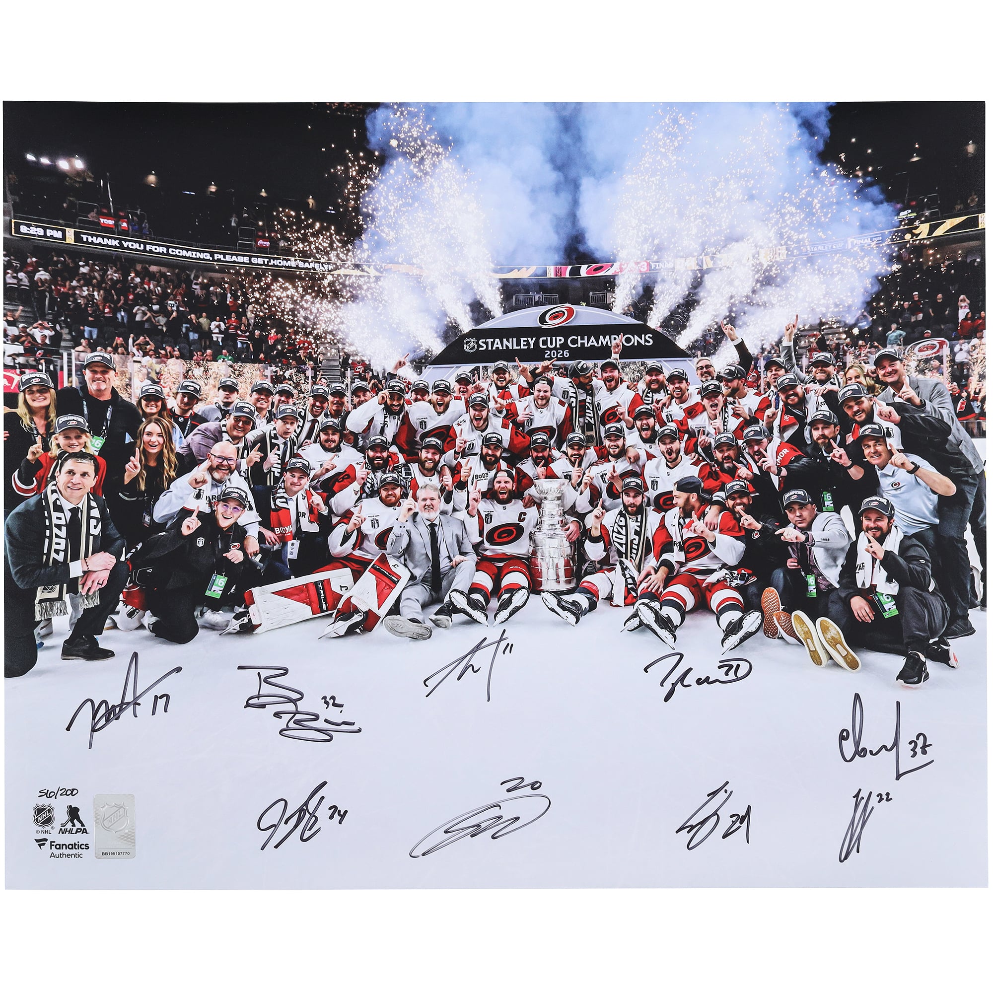 Carolina Hurricanes Autographed 2026 Stanley Cup Champions 16" x 20" Team Celebration Photograph with Multiple Signatures - Limited Edition of 200
