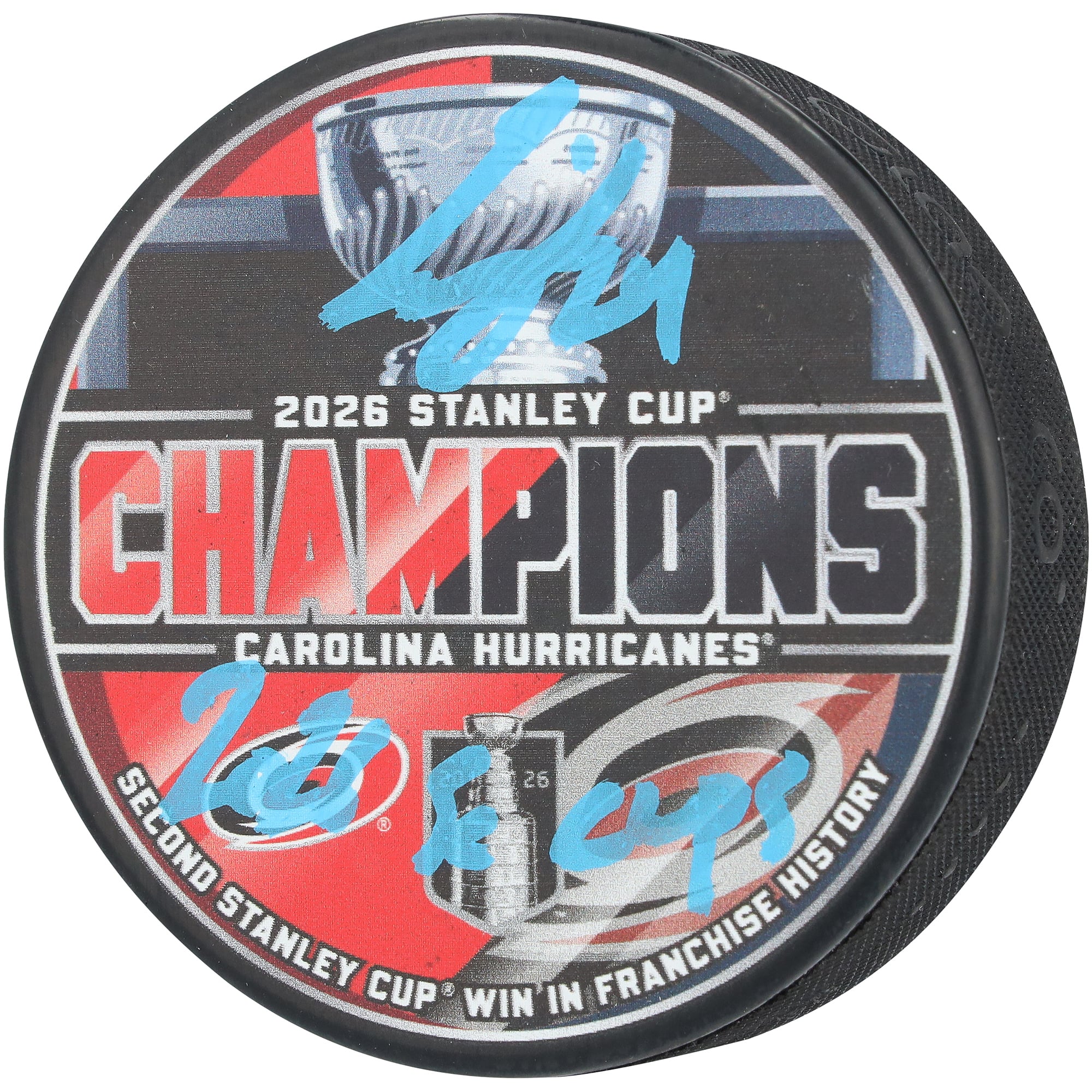 Seth Jarvis Carolina Hurricanes Autographed 2026 Stanley Cup Champions Hockey Puck with "2026 SC Champs" Inscription