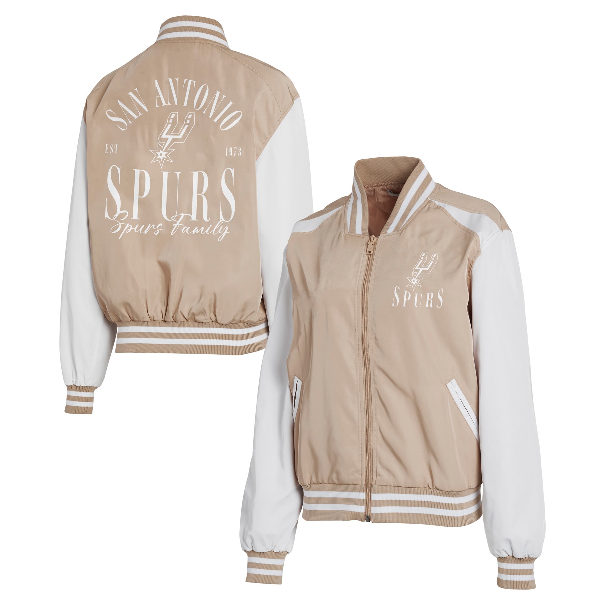 Women's WEAR by Erin Andrews Tan San Antonio Spurs Tonal Full-Zip Bomber Jacket