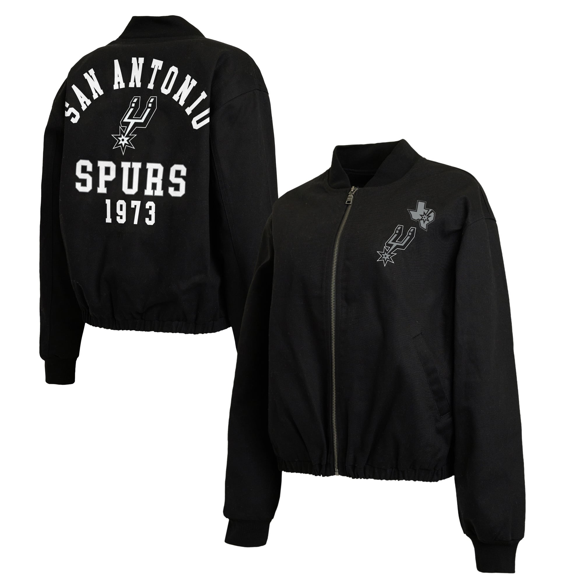 Women's WEAR by Erin Andrews  Black San Antonio Spurs Denim Full-Zip Bomber Jacket