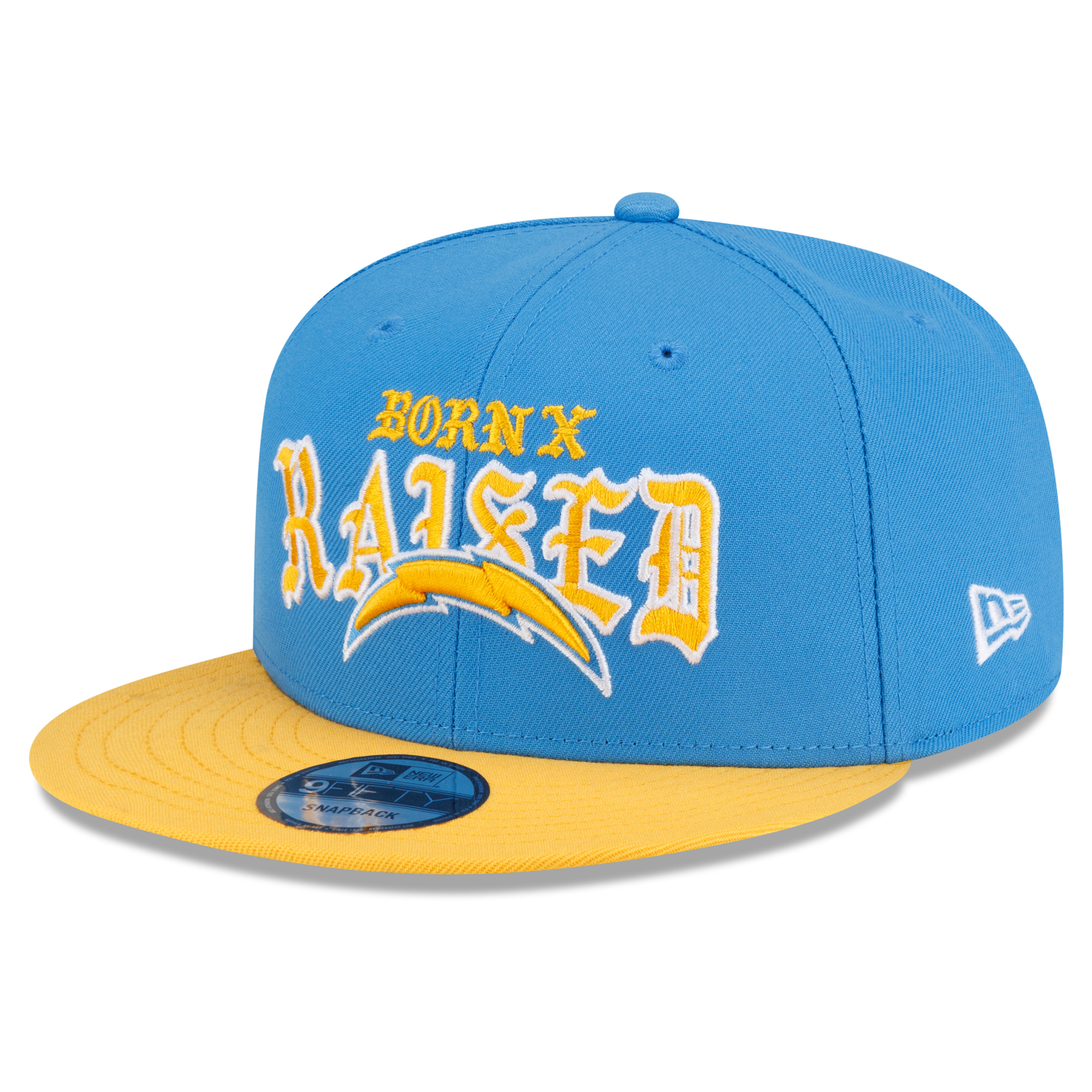 Men's New Era x Born x Raised Powder Blue/Gold Los Angeles Chargers 9FIFTY Snapback Hat
