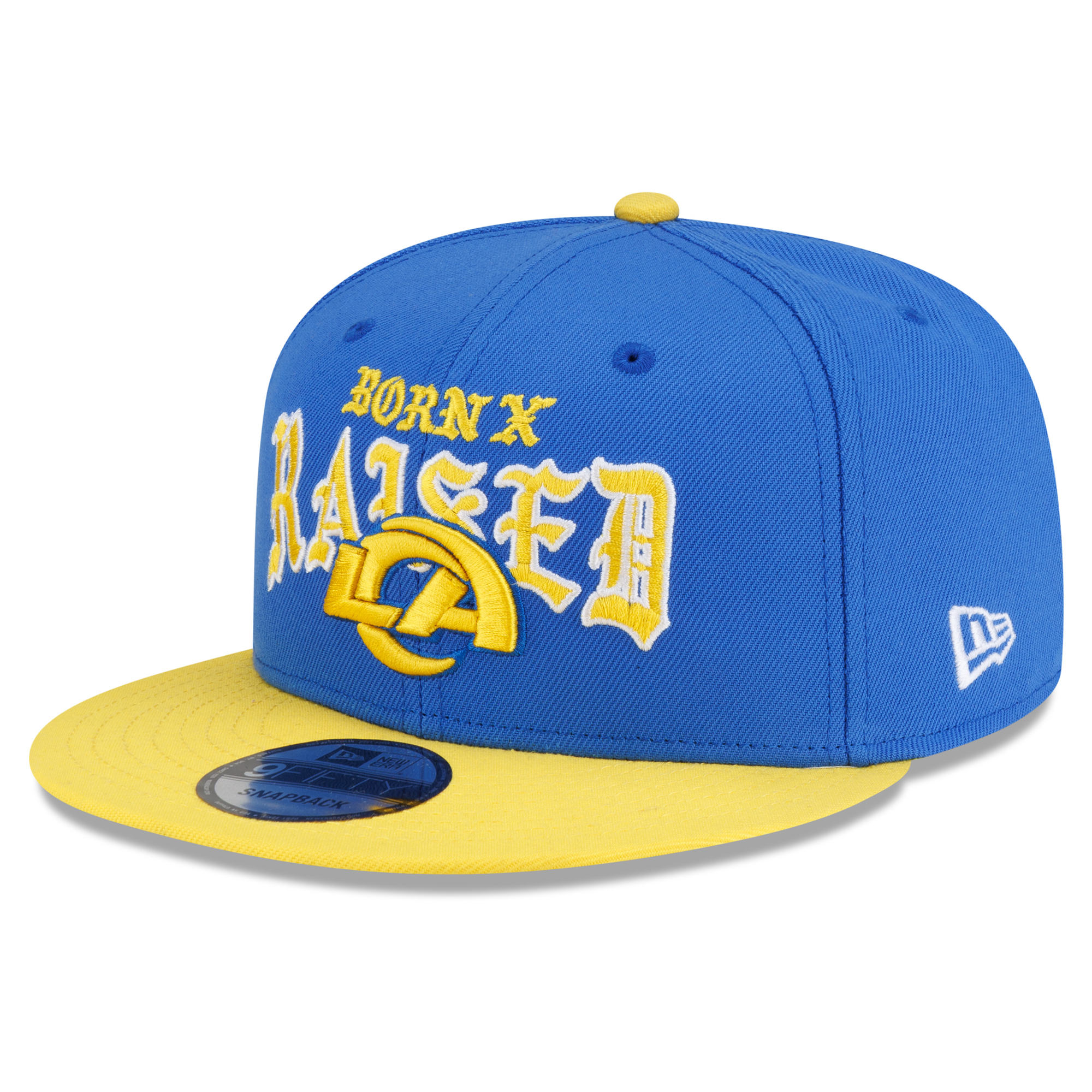 Men's New Era x Born x Raised Royal/Gold Los Angeles Rams 9FIFTY Snapback Hat