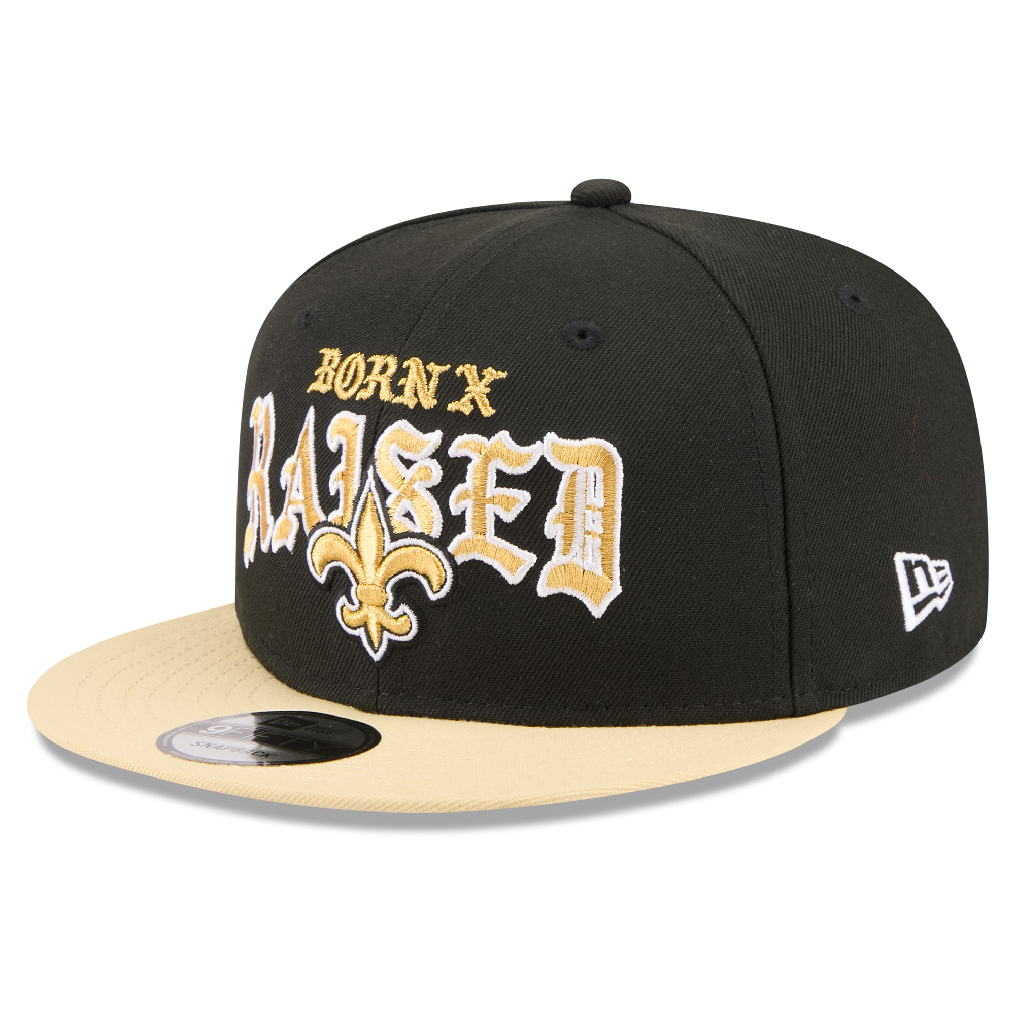 Men's New Era x Born x Raised Black/Gold New Orleans Saints 9FIFTY Snapback Hat
