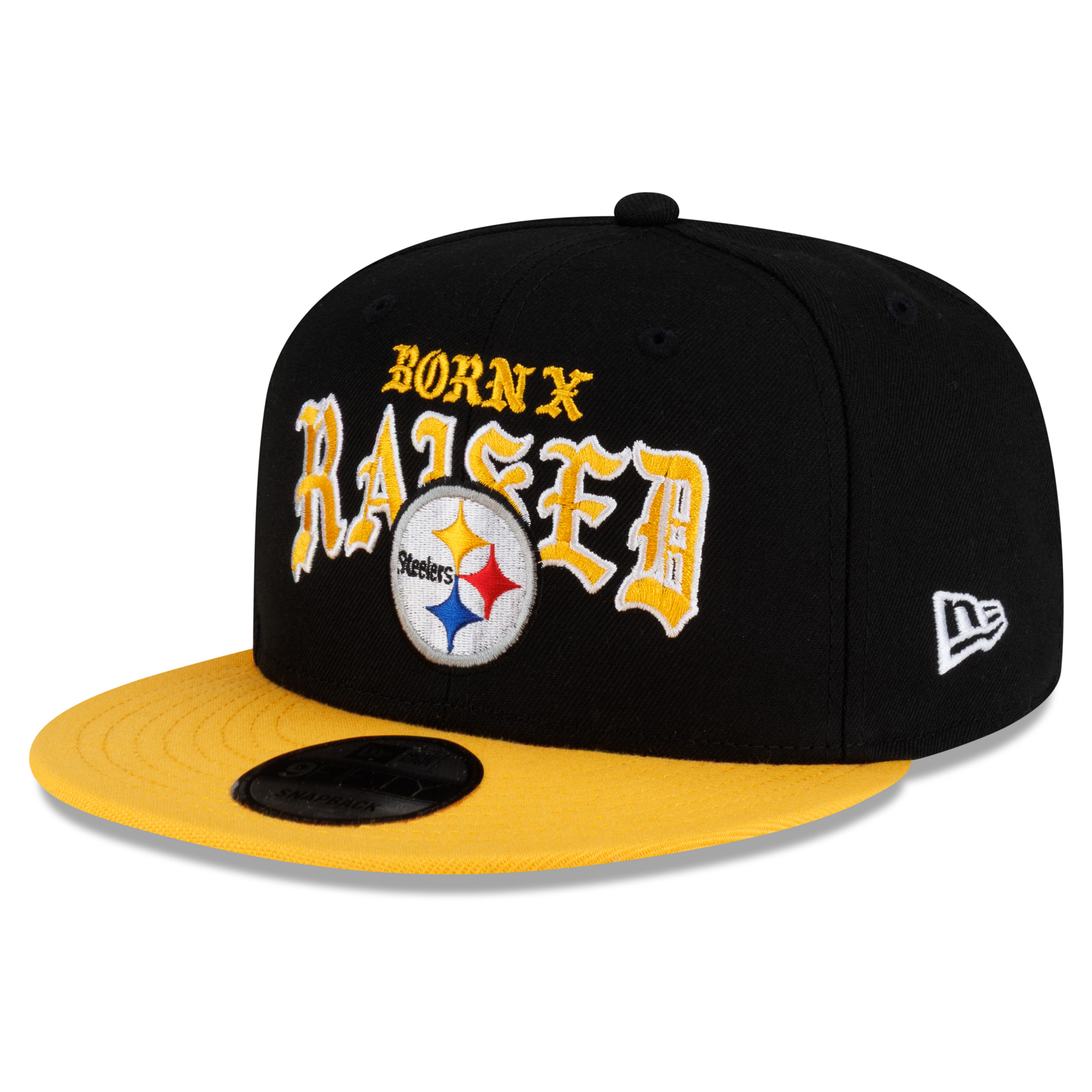 Men's New Era x Born x Raised Black/Gold Pittsburgh Steelers 9FIFTY Snapback Hat