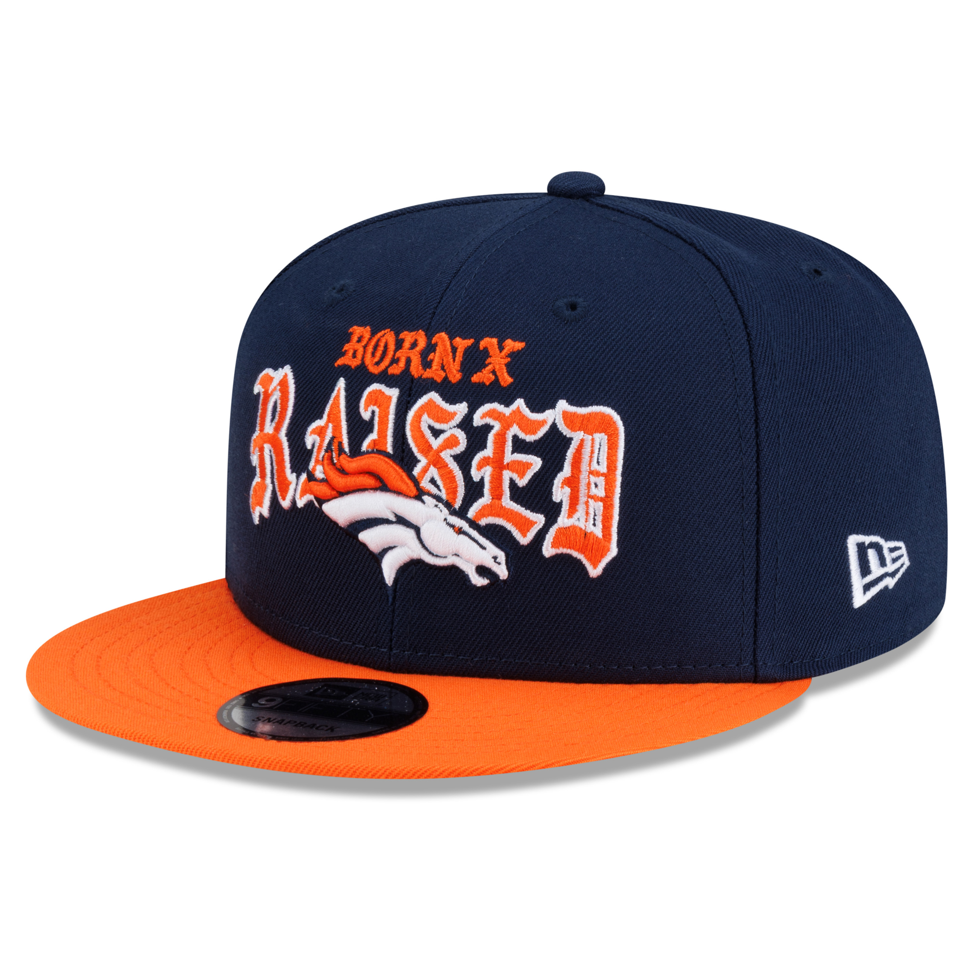 Men's New Era x Born x Raised Navy/Orange Denver Broncos 9FIFTY Snapback Hat