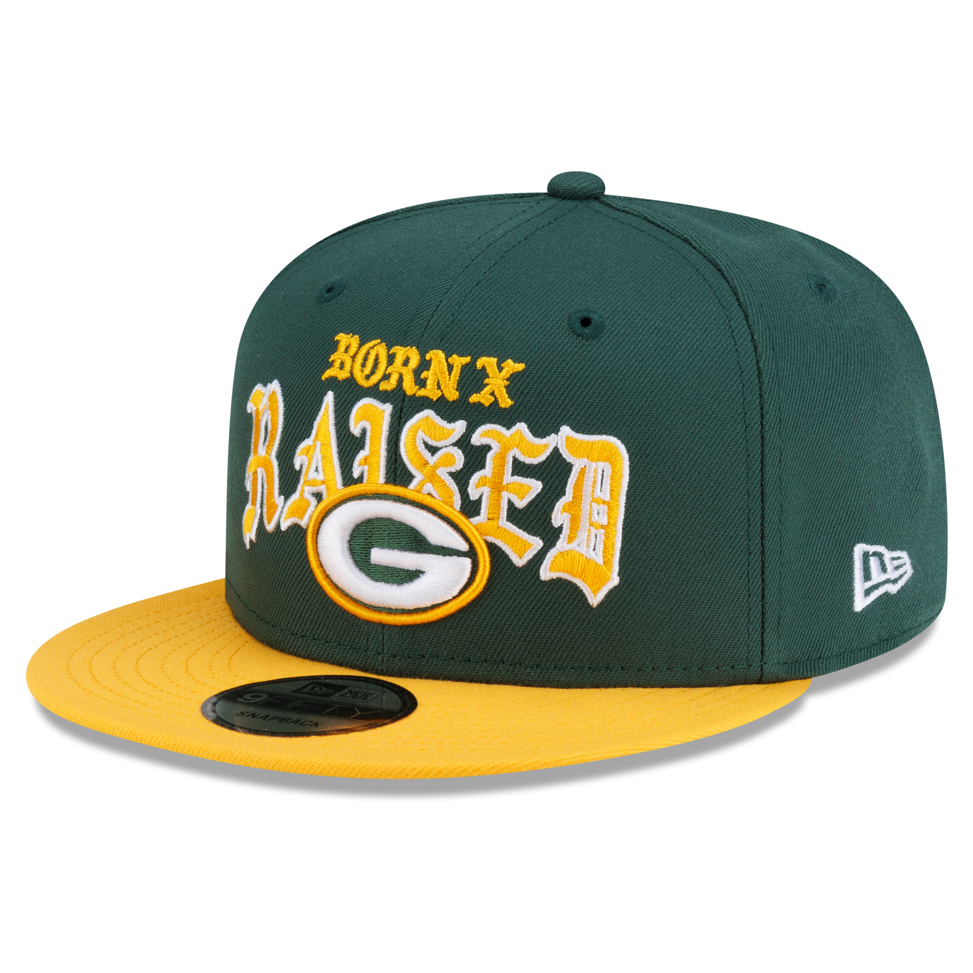 Men's New Era x Born x Raised Green/Gold Green Bay Packers 9FIFTY Snapback Hat