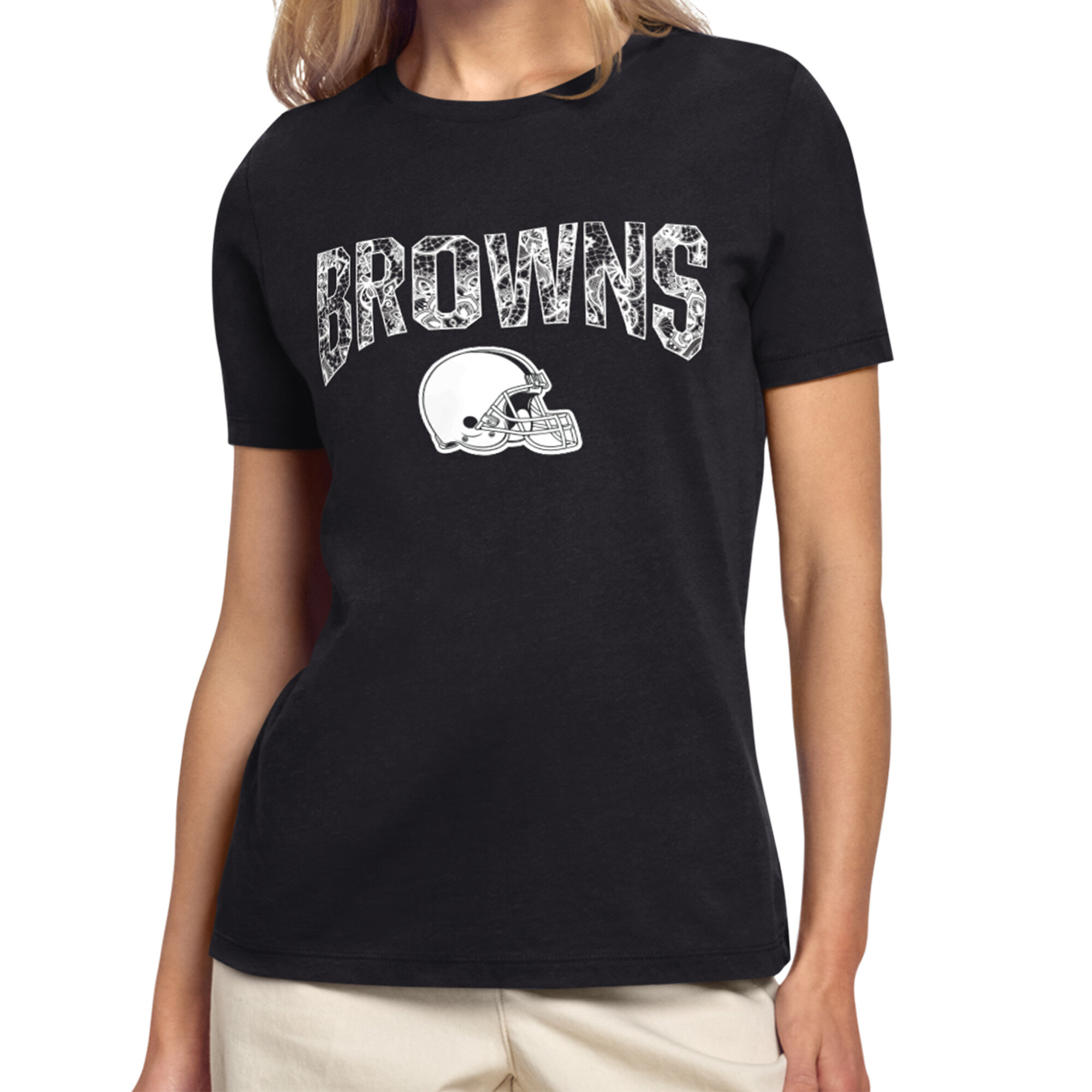 Women's Starter Black Cleveland Browns Lace Lockup T-Shirt