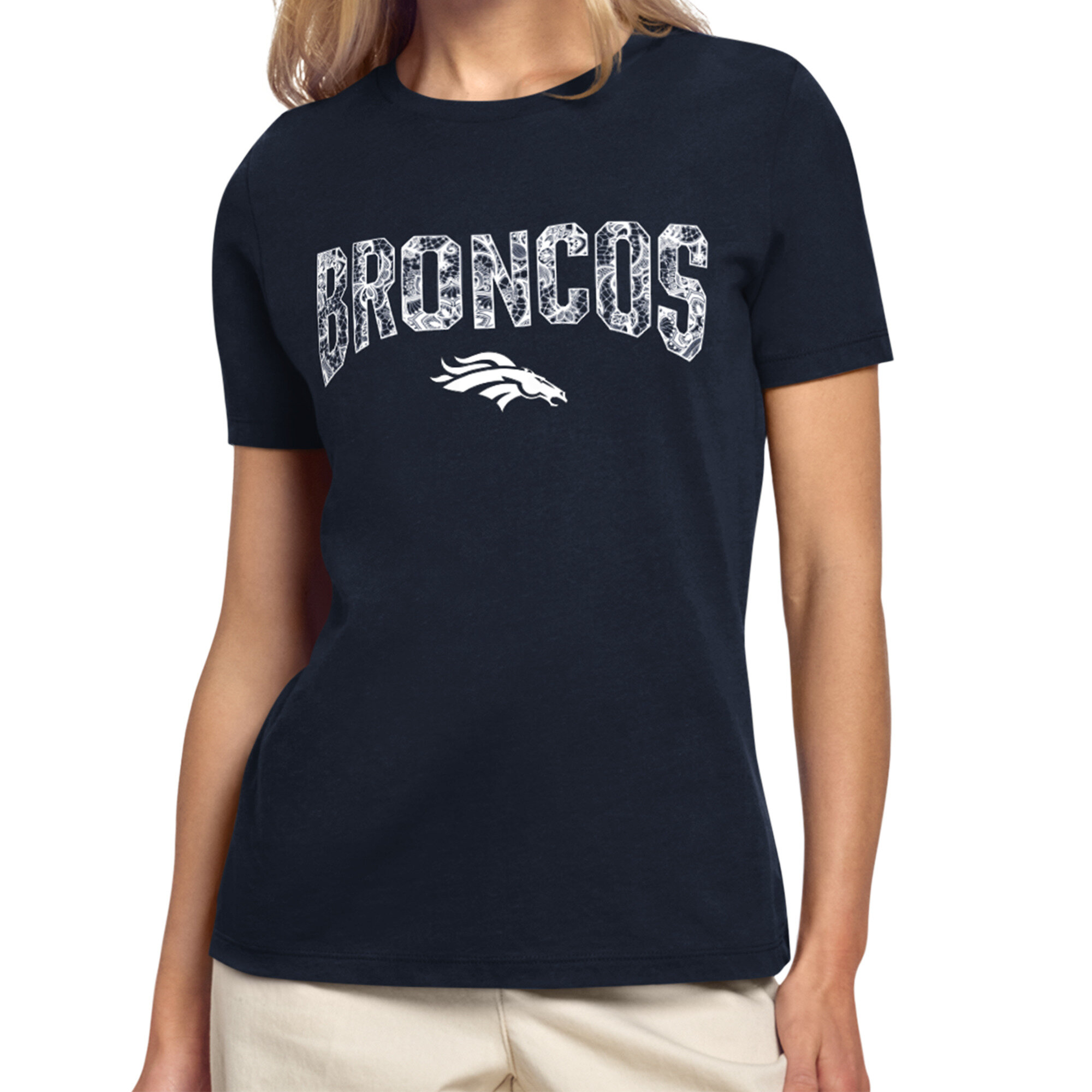 Women's Starter Navy Denver Broncos Lace Lockup T-Shirt