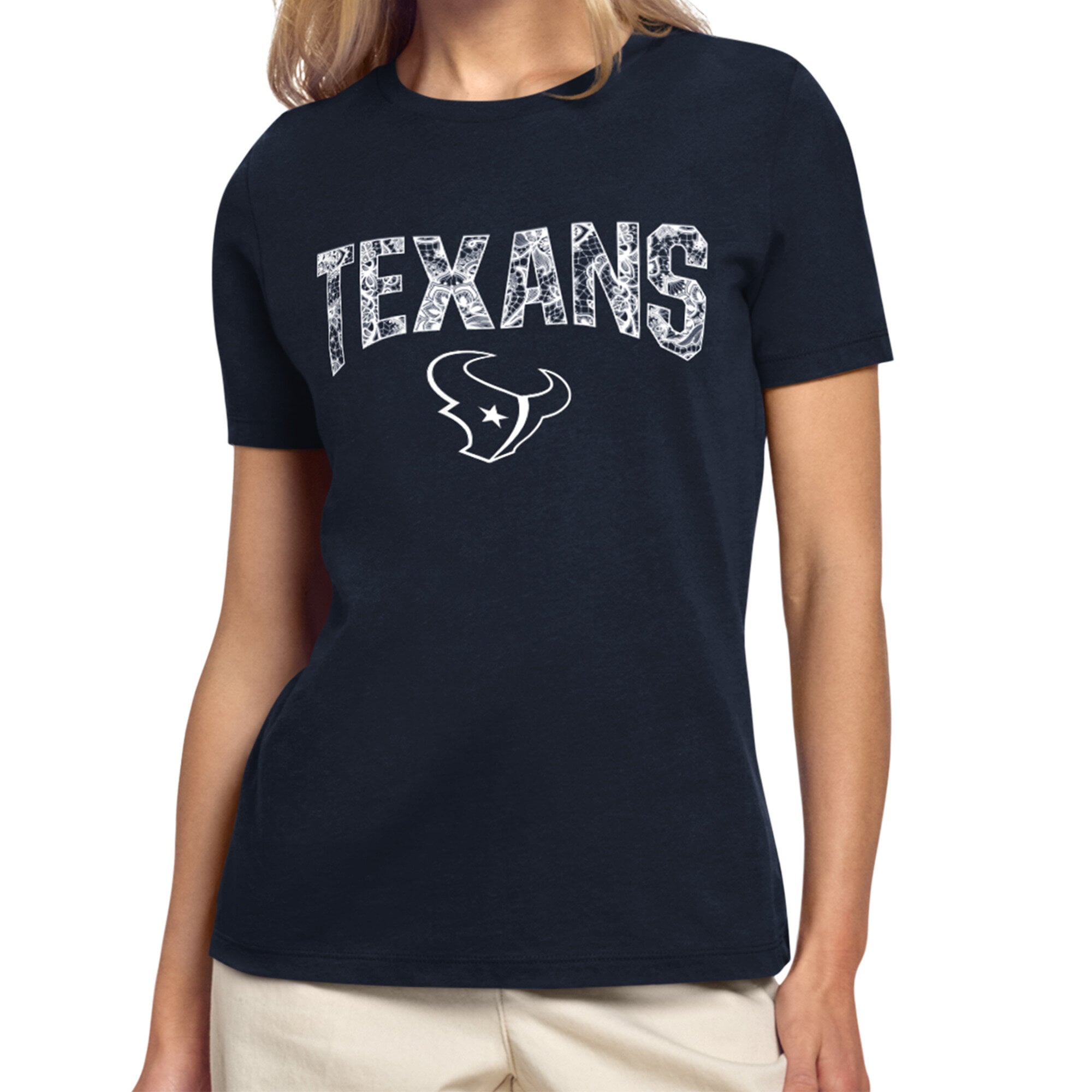 Women's Starter Navy Houston Texans Lace Lockup T-Shirt