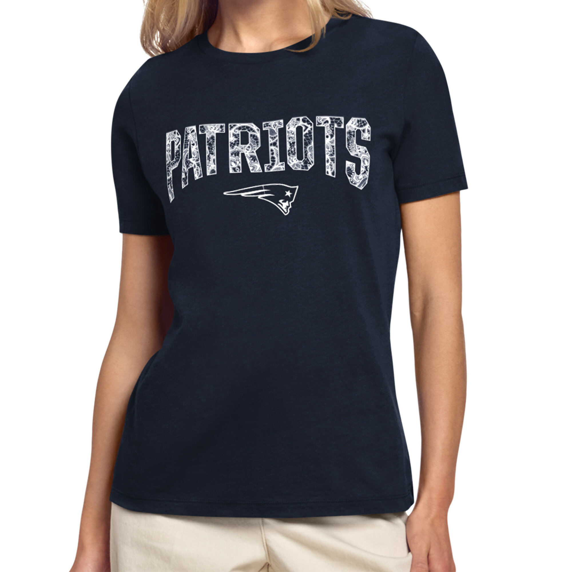 Women's Starter Navy New England Patriots Lace Lockup T-Shirt