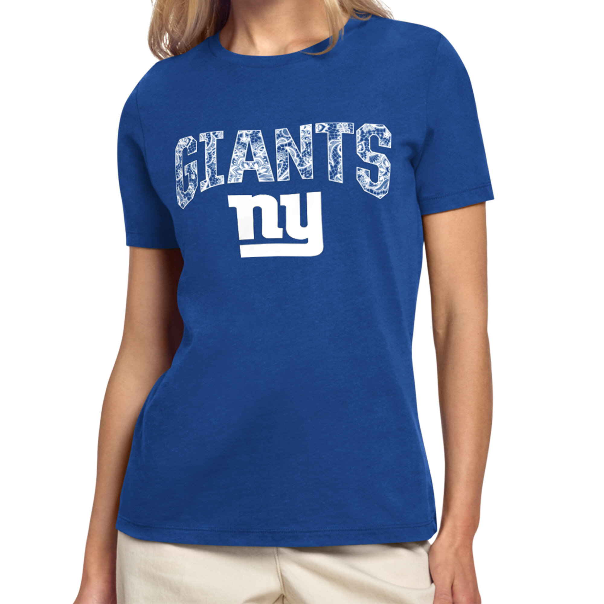 Women's Starter Royal New York Giants Lace Lockup T-Shirt