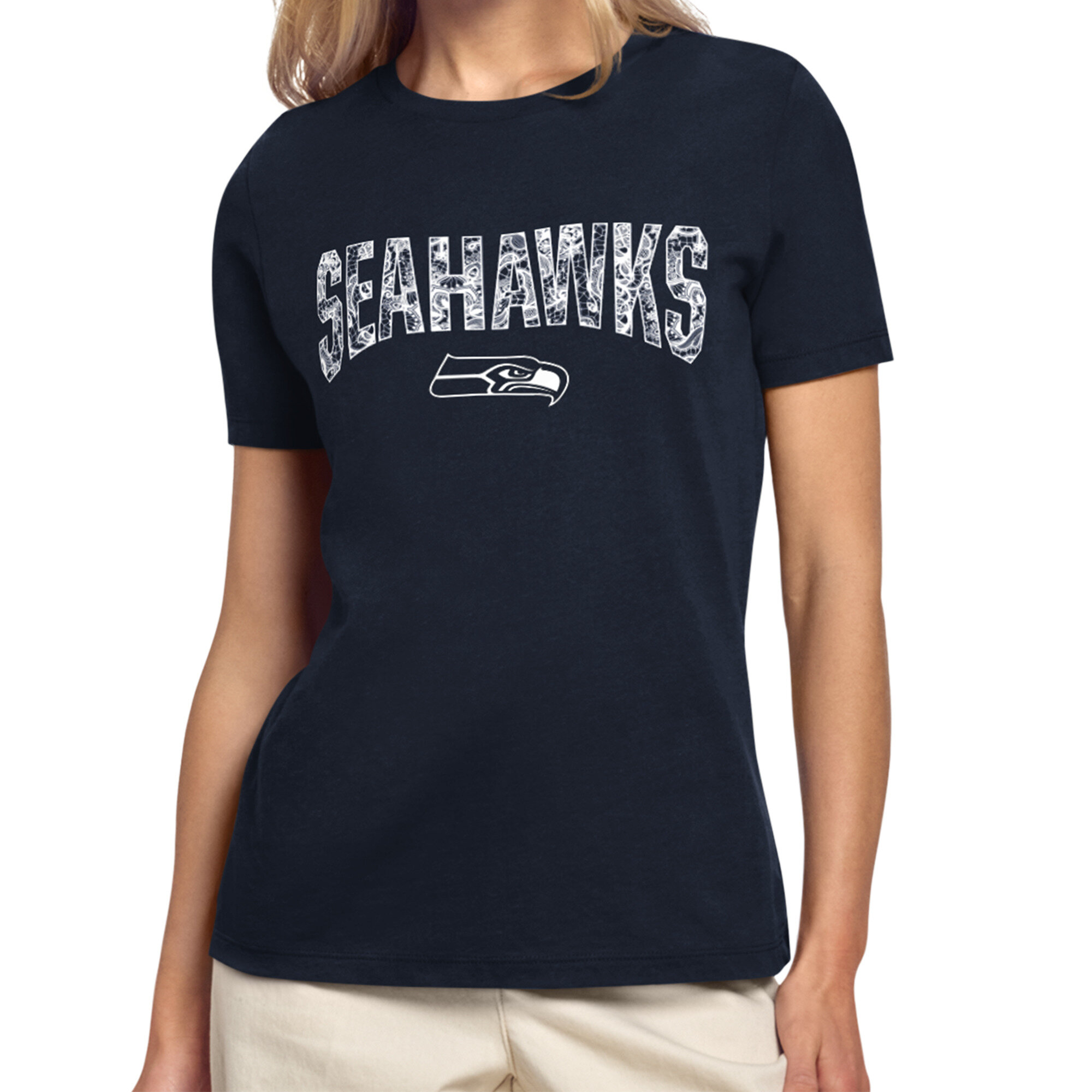 Women's Starter College Navy Seattle Seahawks Lace Lockup T-Shirt