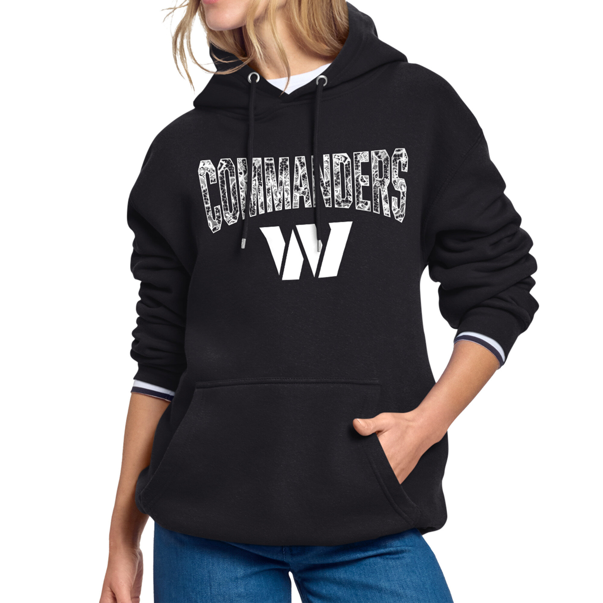 Women's Starter Black Washington Commanders Lace Team Lockup Fleece Hoodie