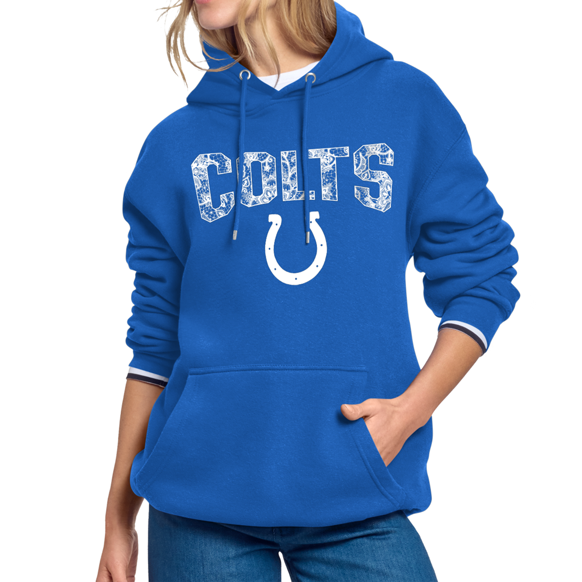 Women's Starter Royal Indianapolis Colts Lace Team Lockup Fleece Hoodie