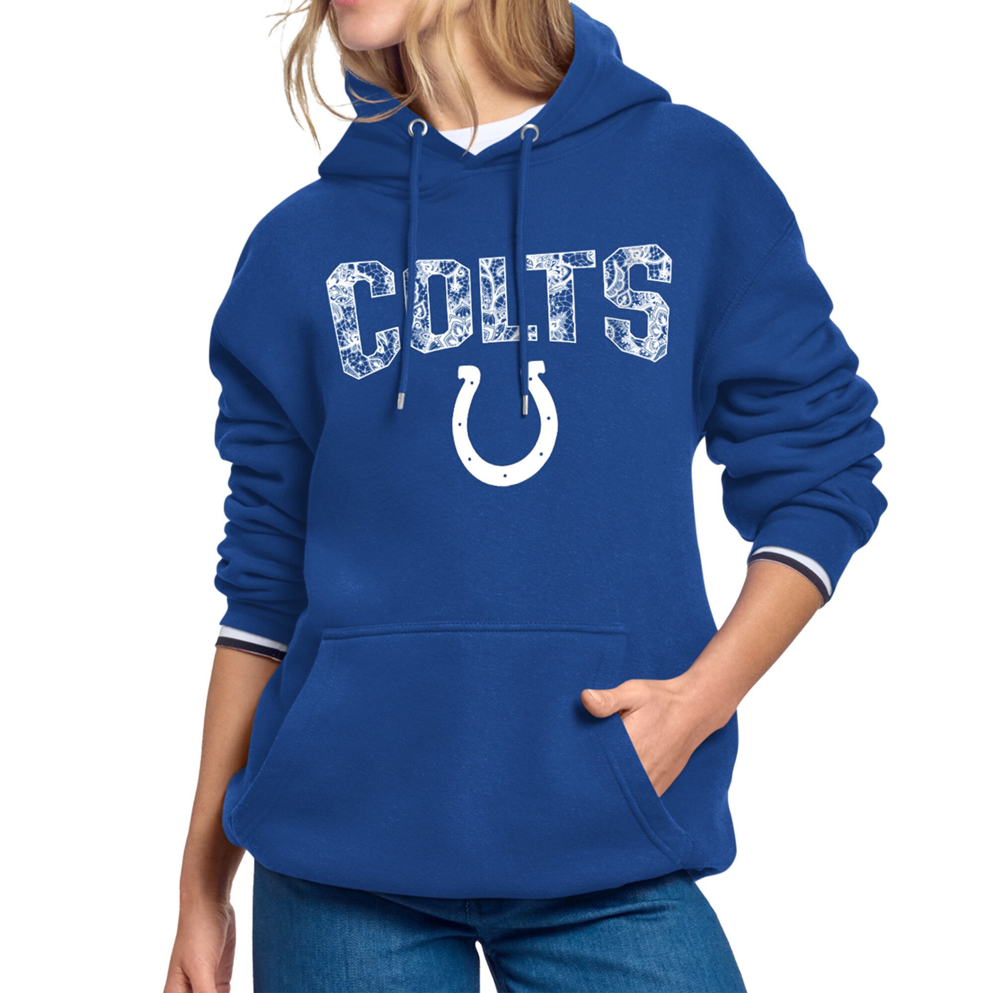 Women's Starter Royal Indianapolis Colts Lace Team Lockup Fleece Hoodie
