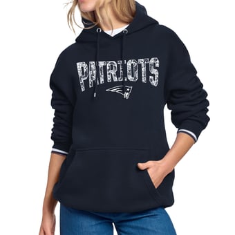 Women's Starter Navy New England Patriots Lace Team Lockup Fleece Hoodie