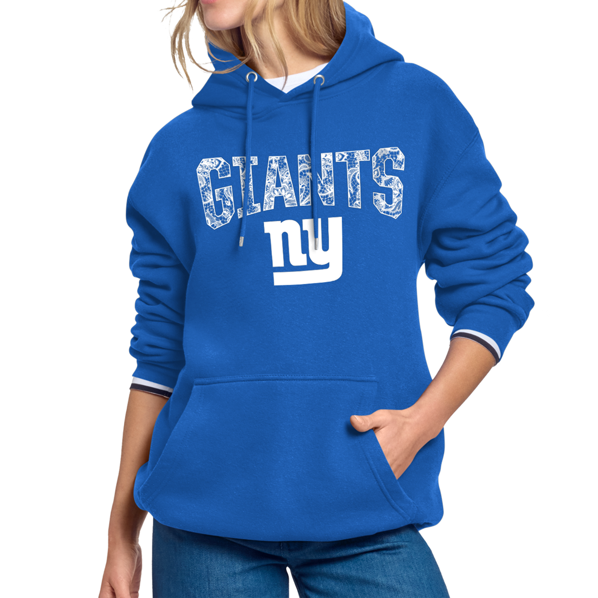 Women's Starter Royal New York Giants Lace Team Lockup Fleece Hoodie