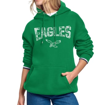 Women's Starter Kelly Green Philadelphia Eagles Lace Team Lockup Fleece Hoodie