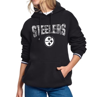 Women's Starter Black Pittsburgh Steelers Lace Team Lockup Fleece Hoodie