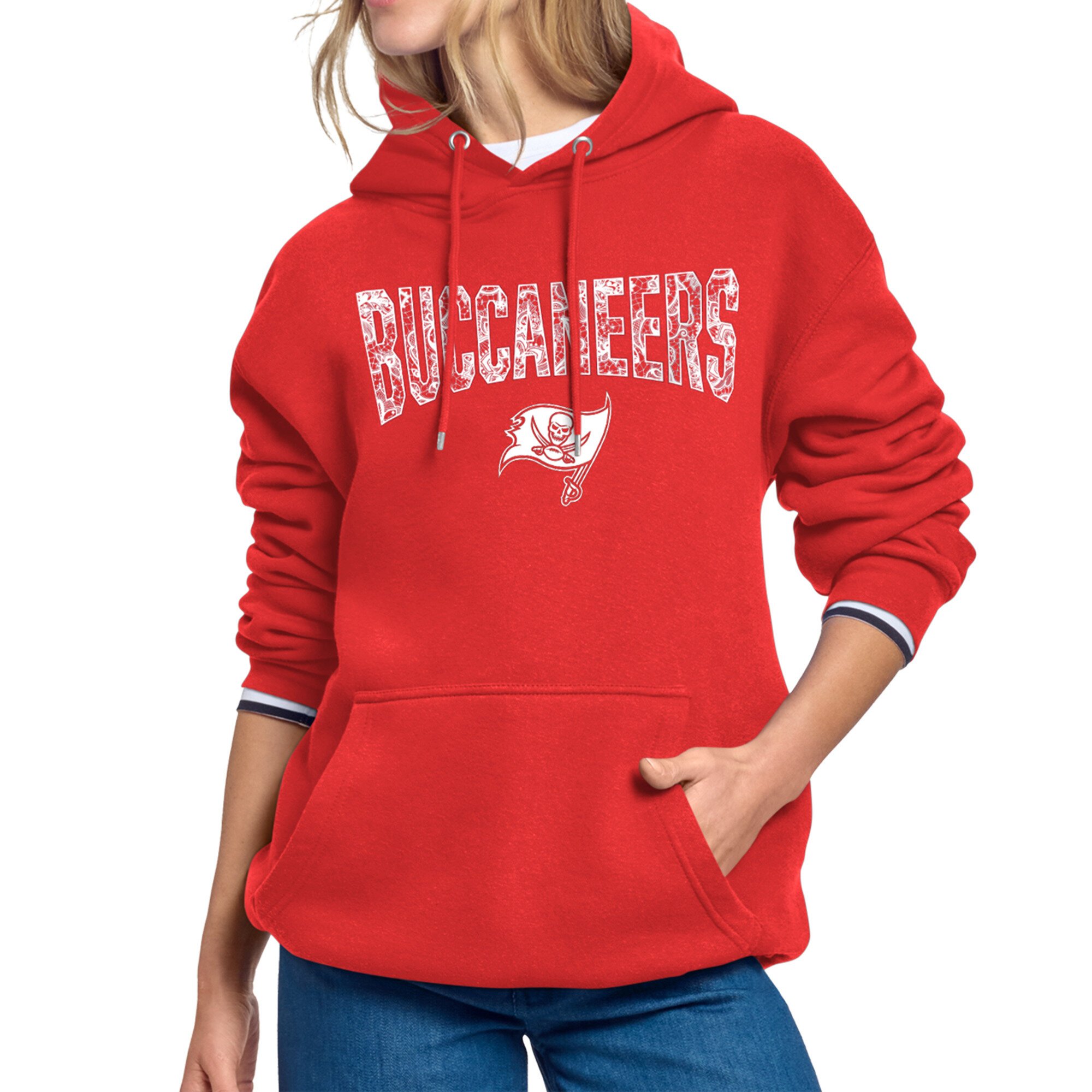 Women's Starter Red Tampa Bay Buccaneers Lace Team Lockup Fleece Hoodie