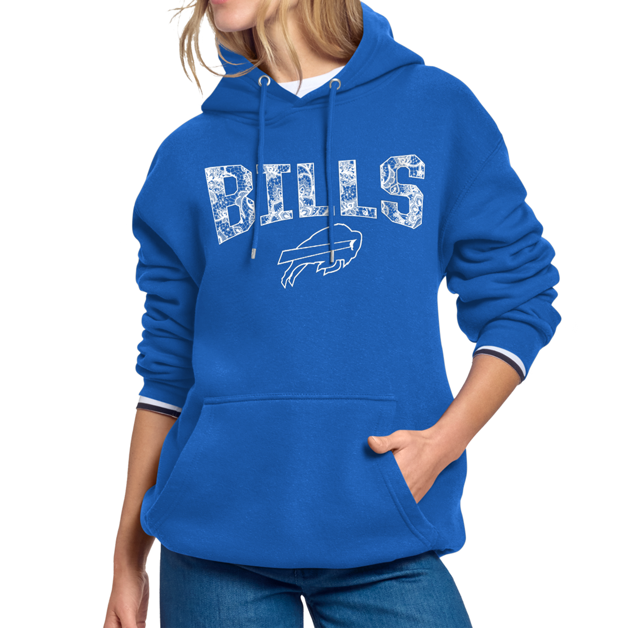 Women's Starter Royal Buffalo Bills Lace Team Lockup Fleece Hoodie