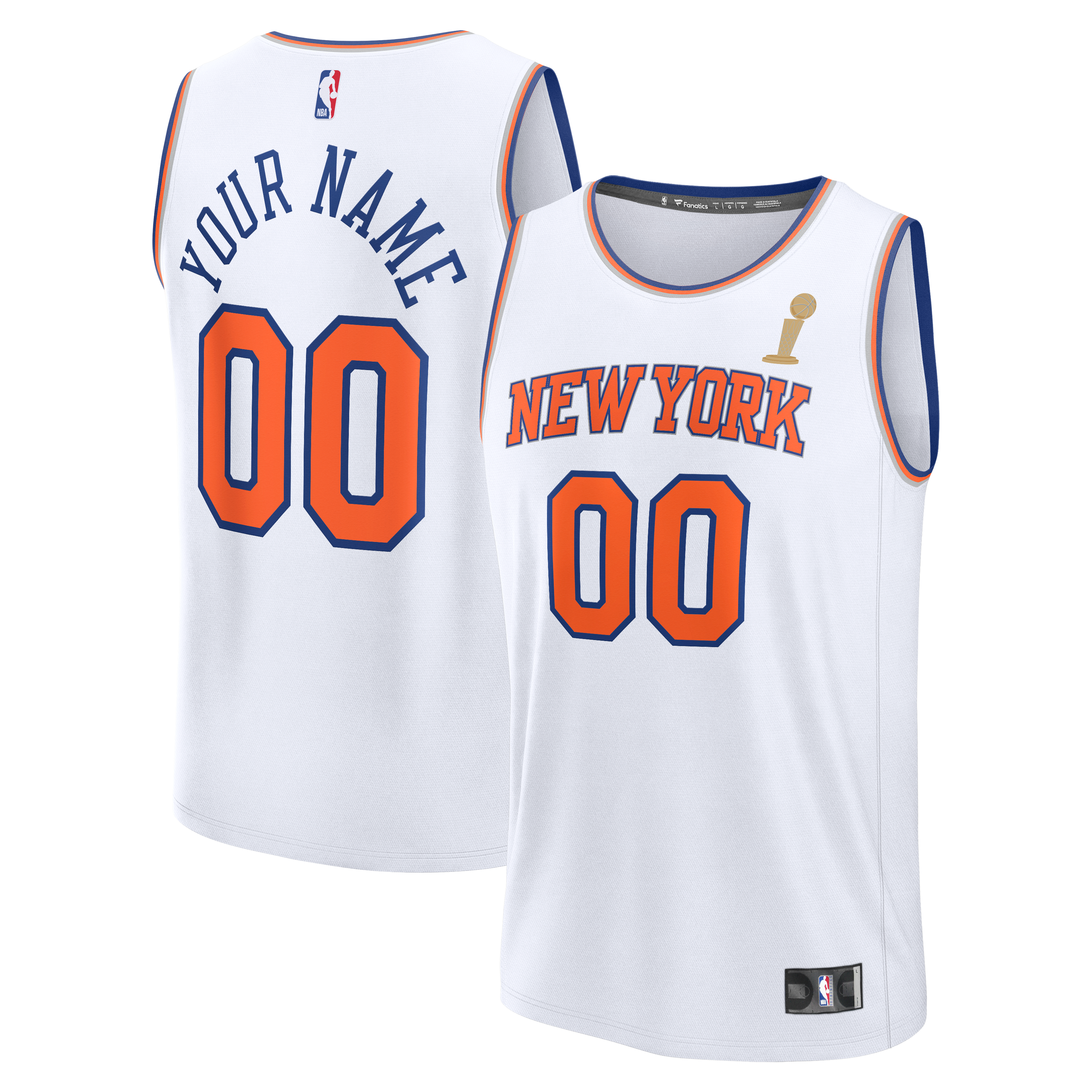 Men's Fanatics White New York Knicks 2026 NBA Finals Champions Fast Break Custom Jersey - Association Edition