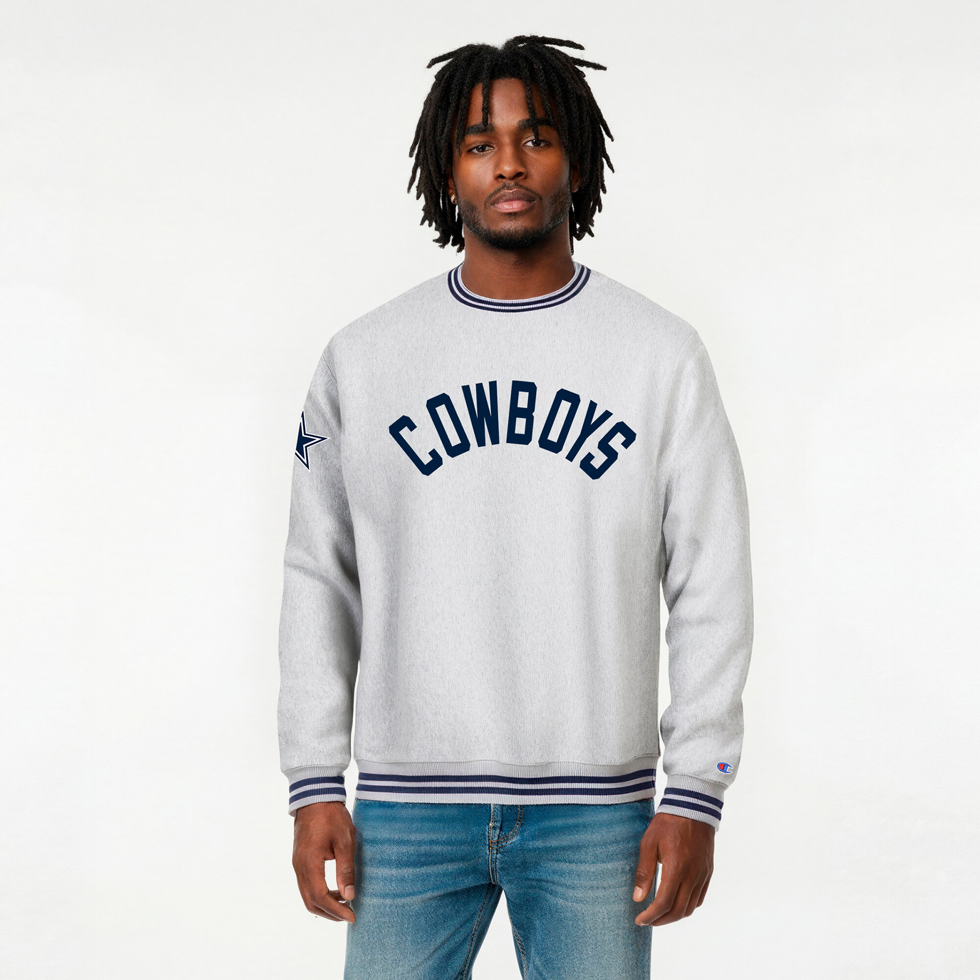 Men's Champion Heather Gray/Navy Dallas Cowboys Reverse Weave Yarn Dye Sweatshirt