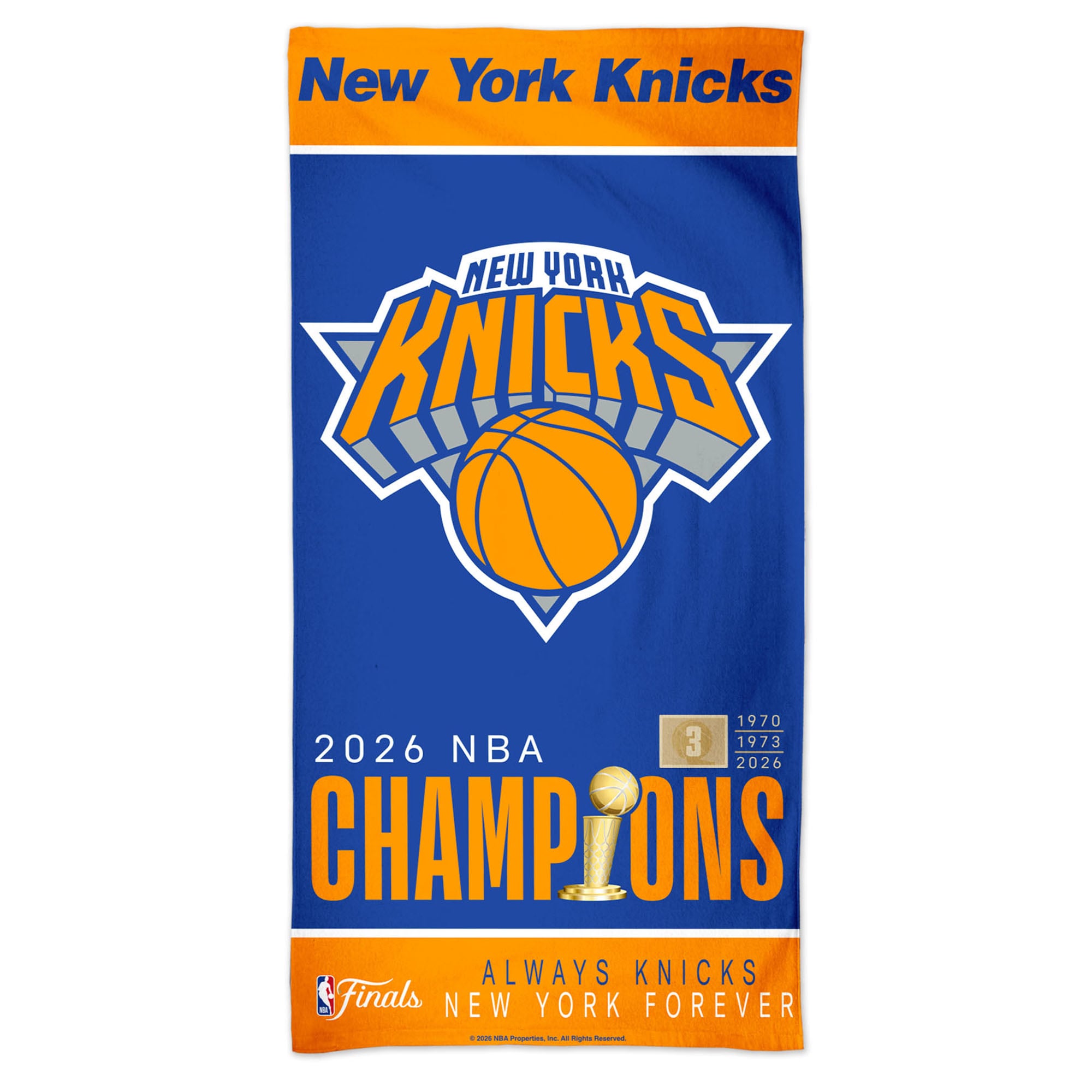 Serviette de plage Spectra 30x60 des New York Knicks, champions des finales NBA 2026 - No Gender Taille: One Size Only