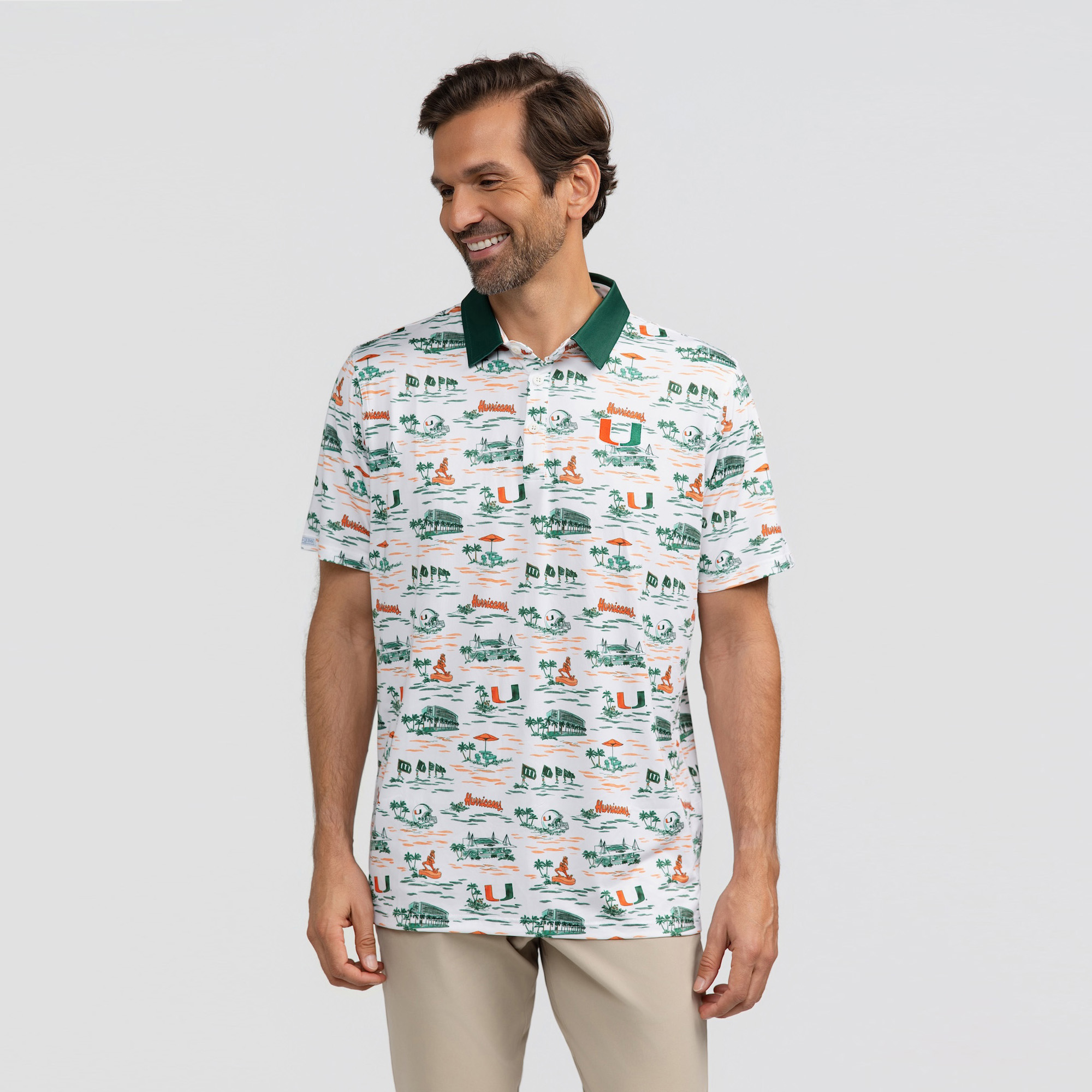 Men's Smith & Quinn White Miami Hurricanes Toile Teddy Polo