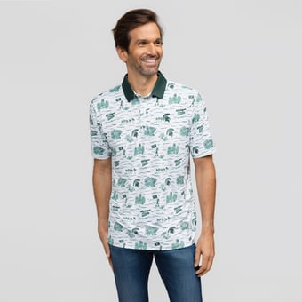 Men's Smith & Quinn White Michigan State Spartans Toile Teddy Polo