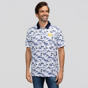 Men's Smith & Quinn White Michigan Wolverines Toile Teddy Polo