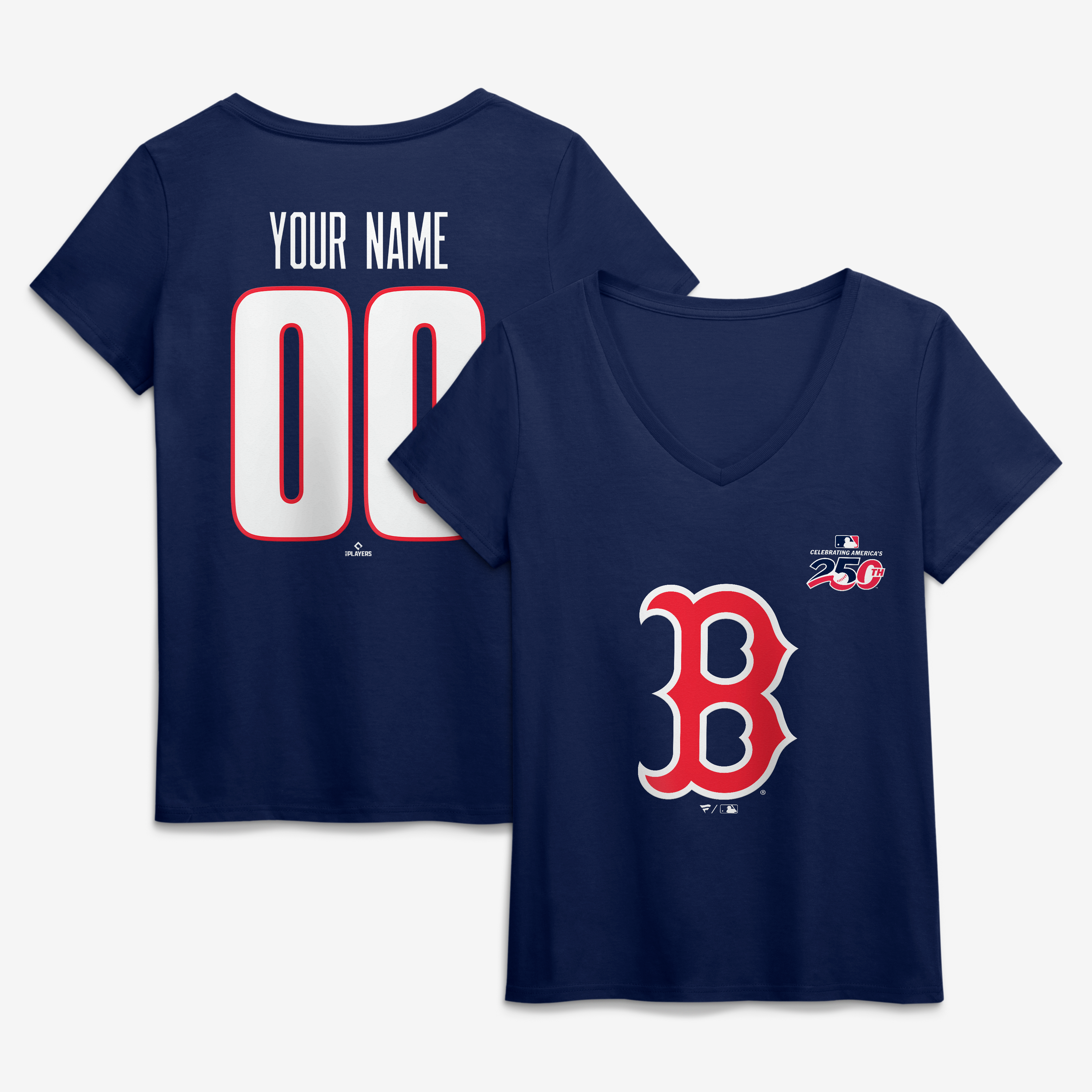 Women's Navy Boston Red Sox Celebrating America's 250th Personalized Name & Number V-Neck T-Shirt