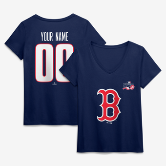 Women's Navy Boston Red Sox Celebrating America's 250th Personalized Name & Number V-Neck T-Shirt