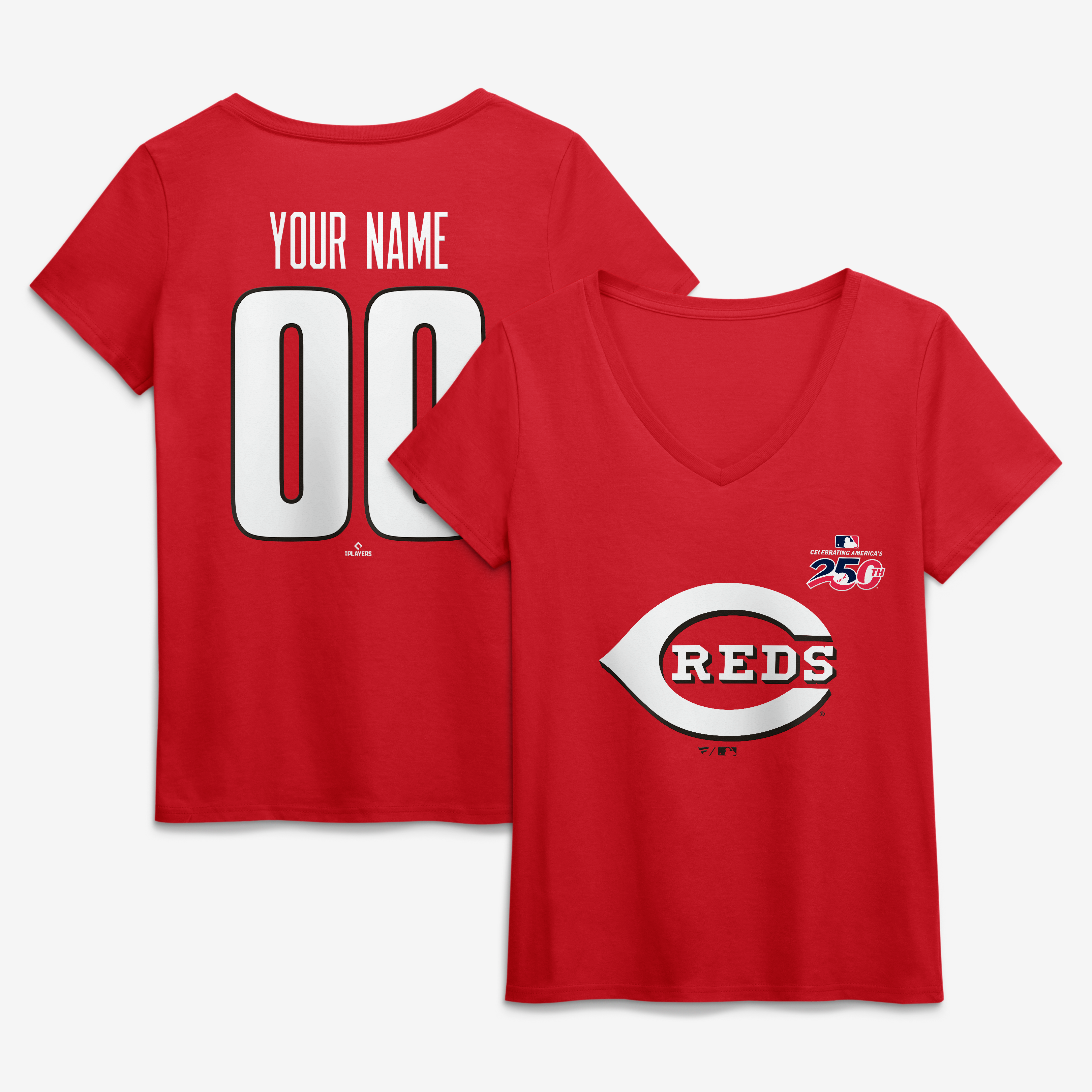 Women's Red Cincinnati Reds Celebrating America's 250th Personalized Name & Number V-Neck T-Shirt