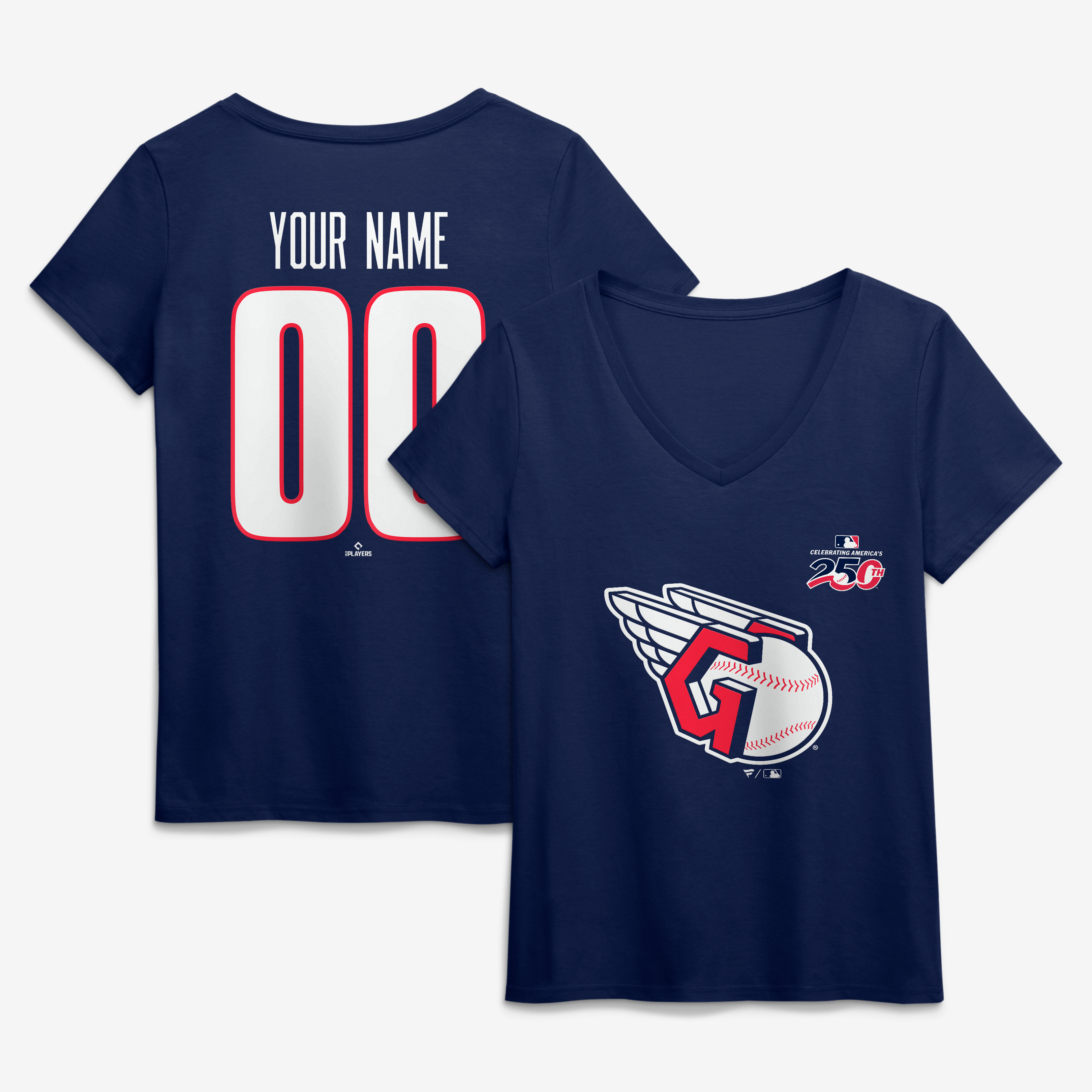 Women's Navy Cleveland Guardians Celebrating America's 250th Personalized Name & Number V-Neck T-Shirt